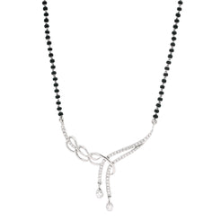 18ct White Gold Diamond Mangalsutra – Interwoven Knot Pendant with Diamond Drops