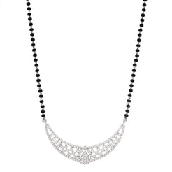 18ct White Gold Diamond Mangalsutra – Intricate Lattice Pendant with Pear Shape Centre