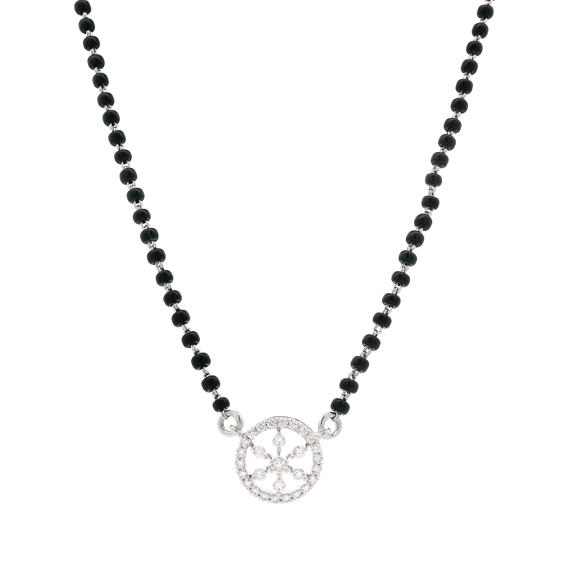 18ct White Gold Diamond Mangalsutra – Minimal Circular Floral Design with Diamonds