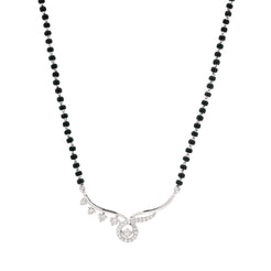 18ct White Gold Diamond Mangalsutra – Sleek Curve with Halo Diamond Pendant