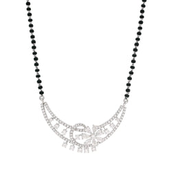 18ct White Gold Diamond Mangalsutra – Traditional Floral Centre with Modern Diamond Curve