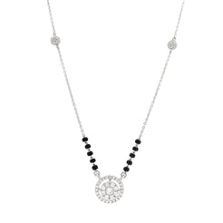 18ct White Gold Diamond Mangalsutra with Circular Halo Pendant Design