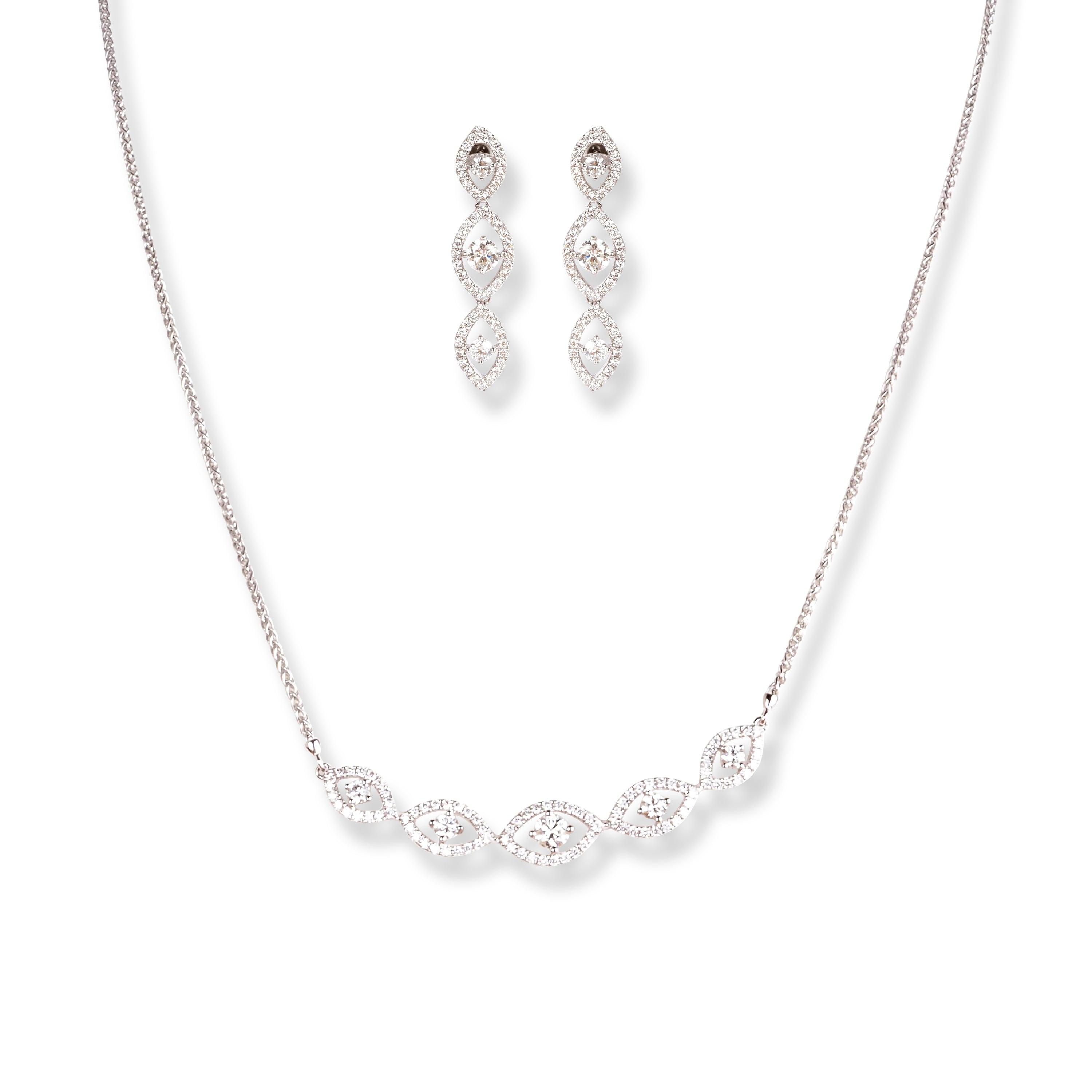 18ct White Gold Diamond Necklace and Earrings Set with Marquise Design
