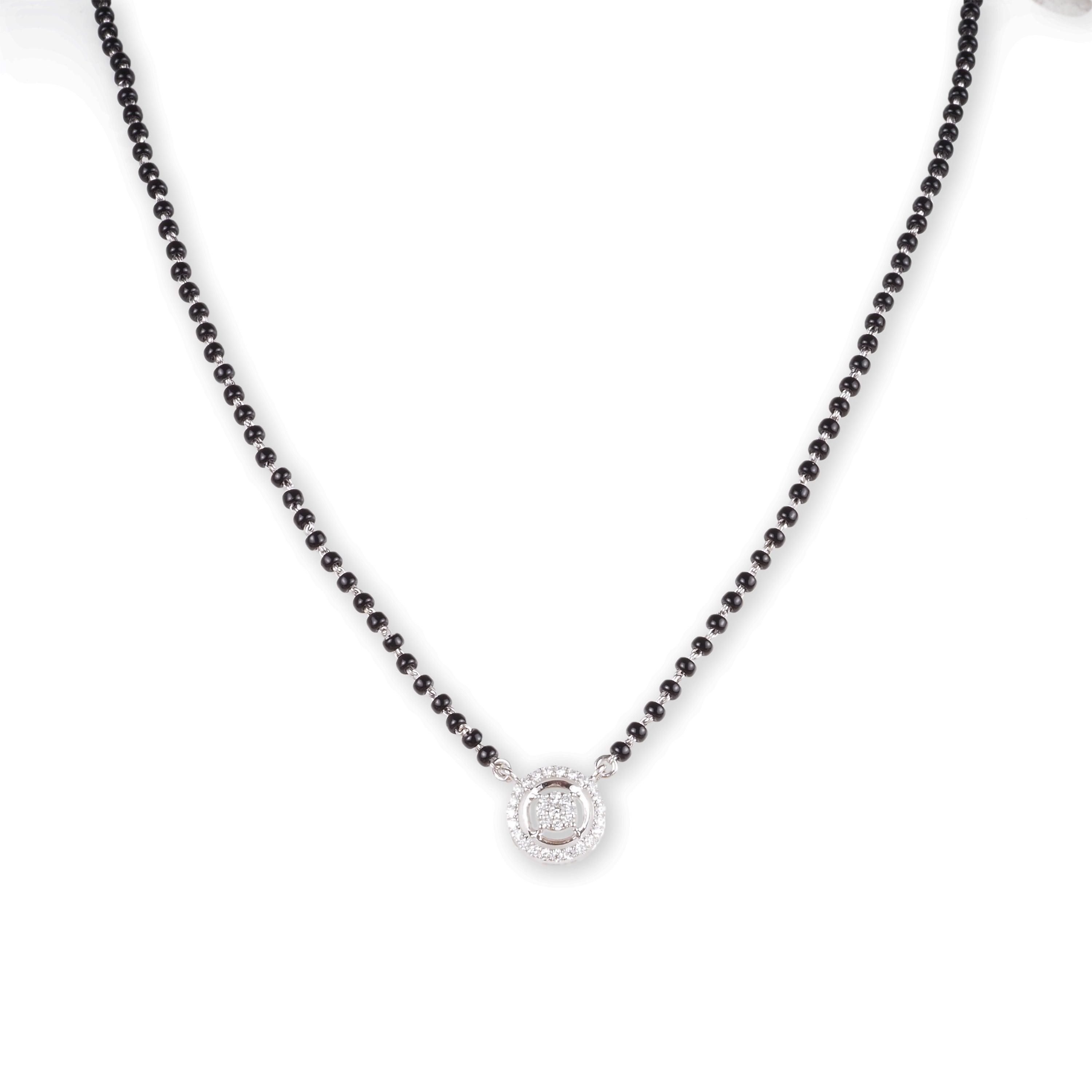 18ct White Gold Mangalsutra with Round Brilliant Cut Diamond Pendant – Luxury Fine Jewellery