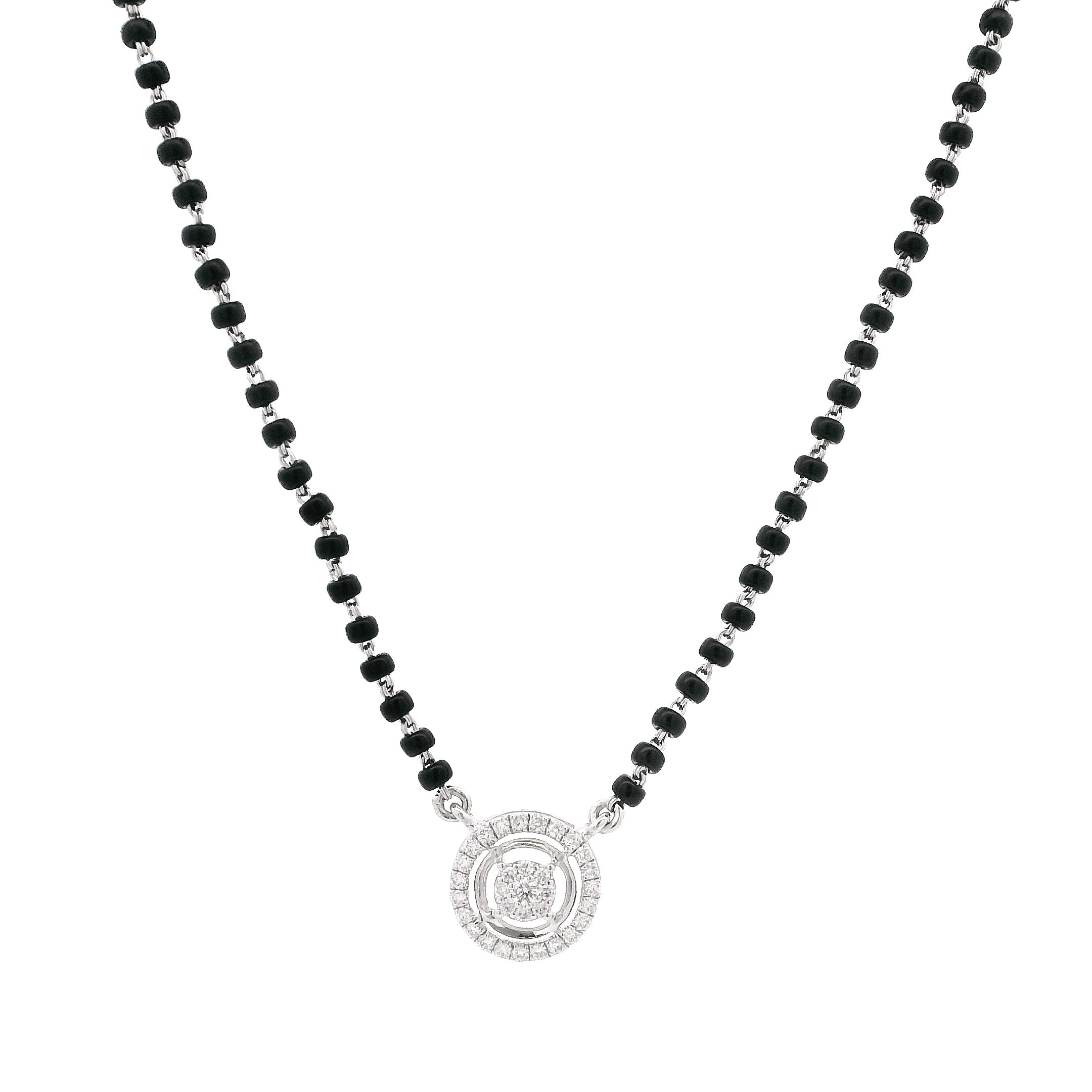 18ct White Gold Mangalsutra with Round Brilliant Cut Diamond Pendant – Luxury Fine Jewellery