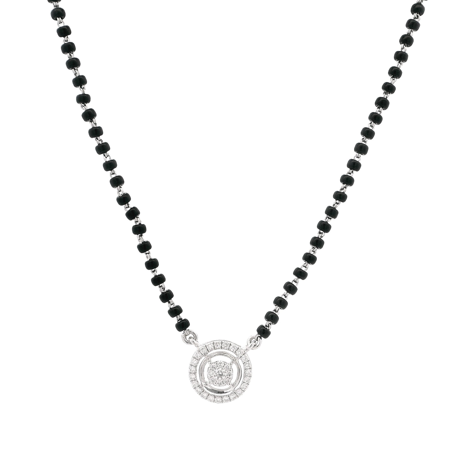 18ct White Gold Mangalsutra with Round Brilliant Cut Diamond Pendant – Luxury Fine Jewellery
