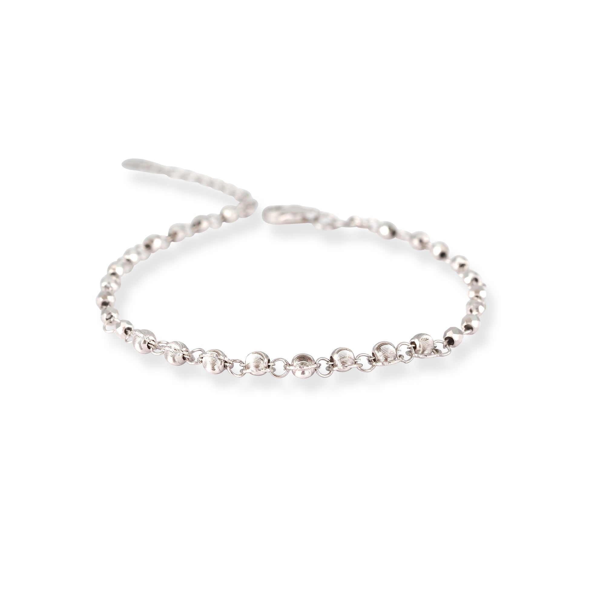 18ct White Gold Minimal Beaded Bracelet – Faceted Diamond Cut Finish