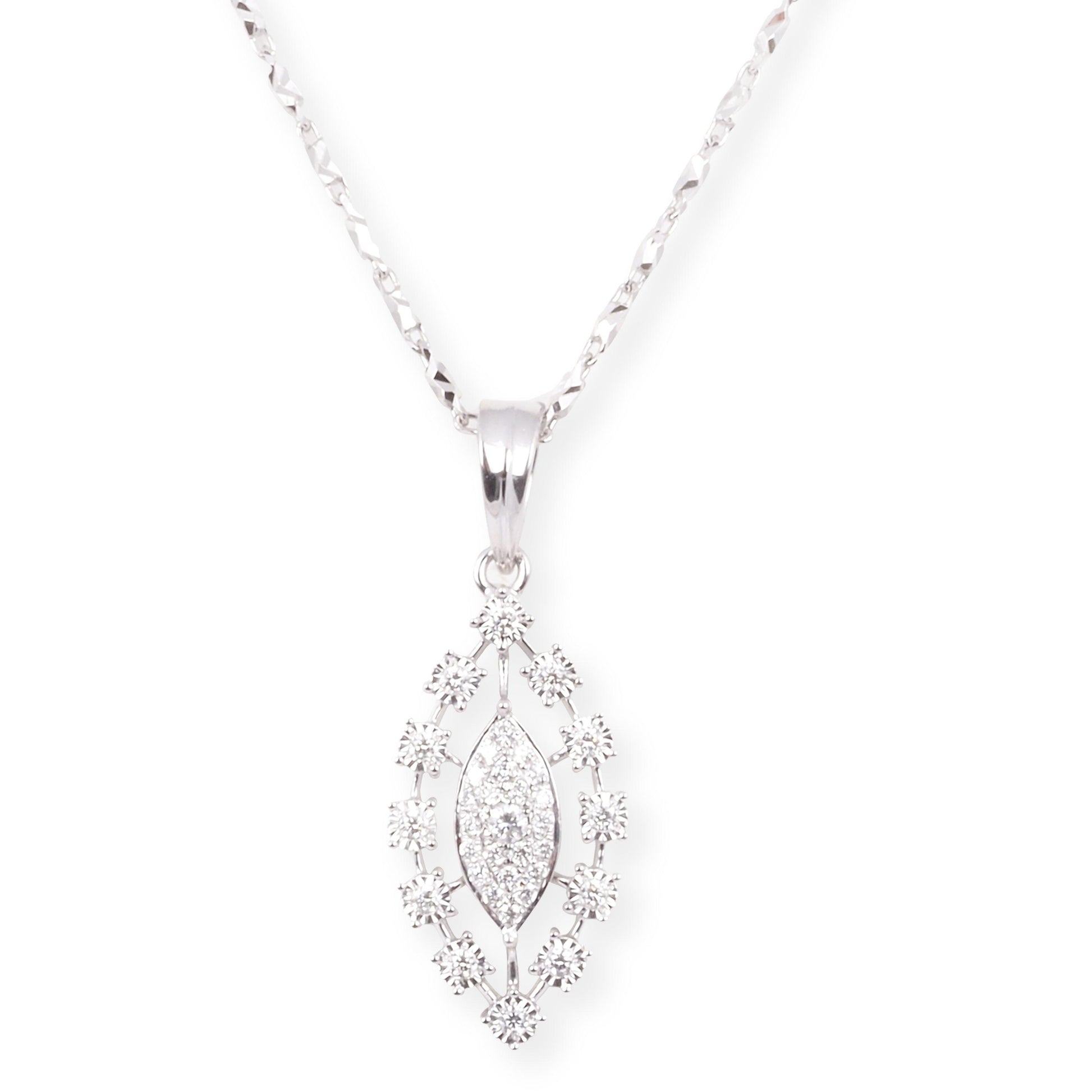 18ct White Gold Necklace and Earrings Set with Marquise and Round Brilliant Cut Diamonds