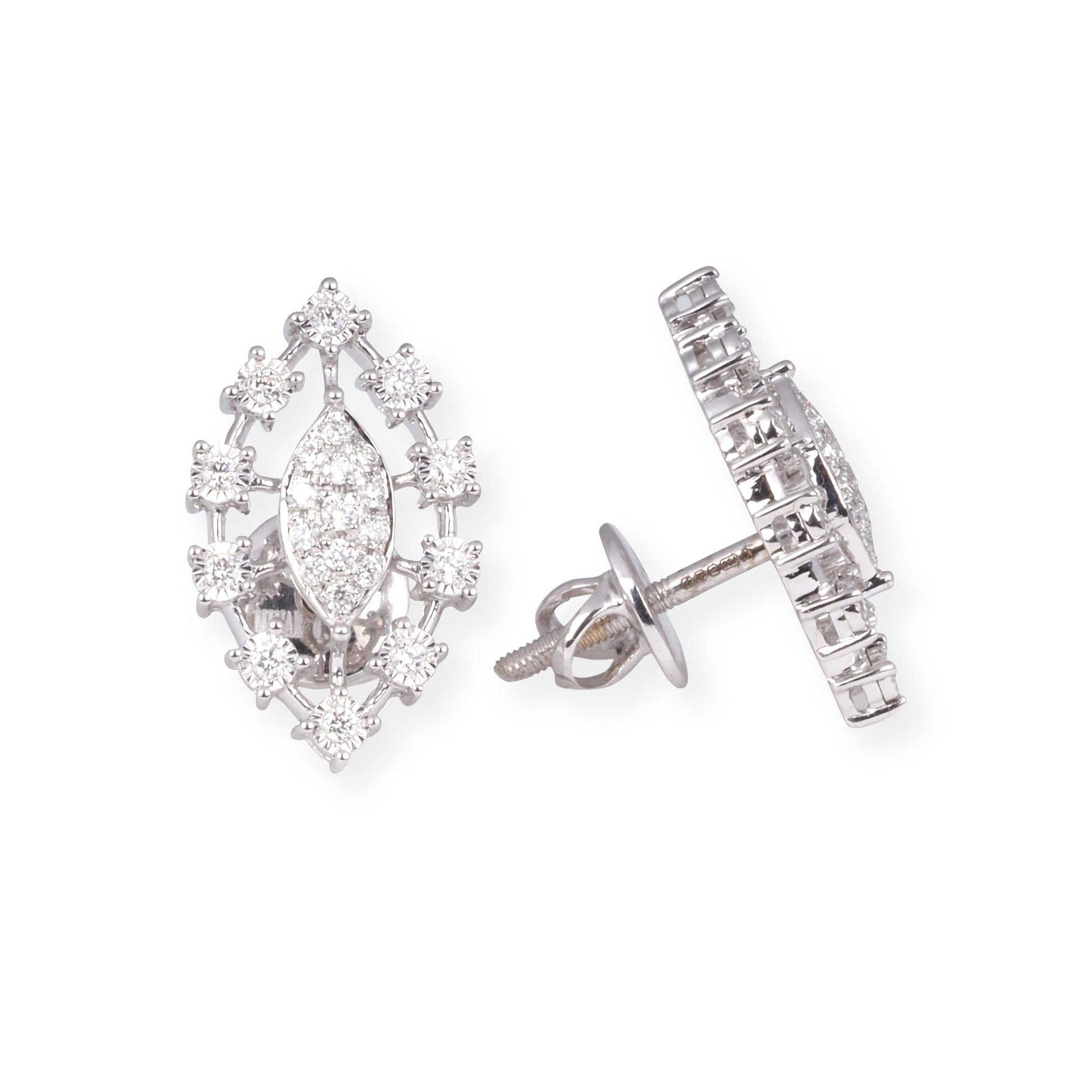 18ct White Gold Necklace and Earrings Set with Marquise and Round Brilliant Cut Diamonds