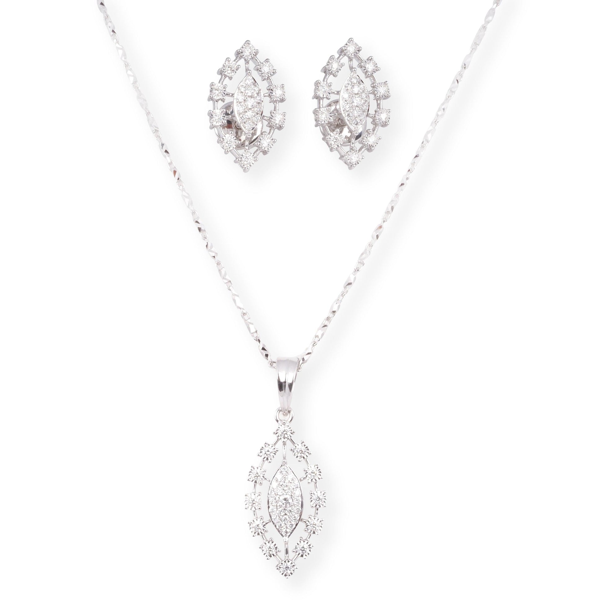 18ct White Gold Necklace and Earrings Set with Marquise and Round Brilliant Cut Diamonds