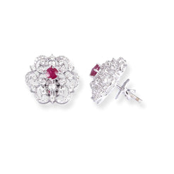 18ct White Gold Pendant & Earrings Set with Ruby and Diamond Floral Design – Luxury Women’s Jewellery