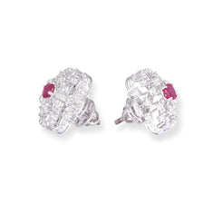 18ct White Gold Pendant & Earrings Set with Ruby and Diamond Floral Design – Luxury Women’s Jewellery