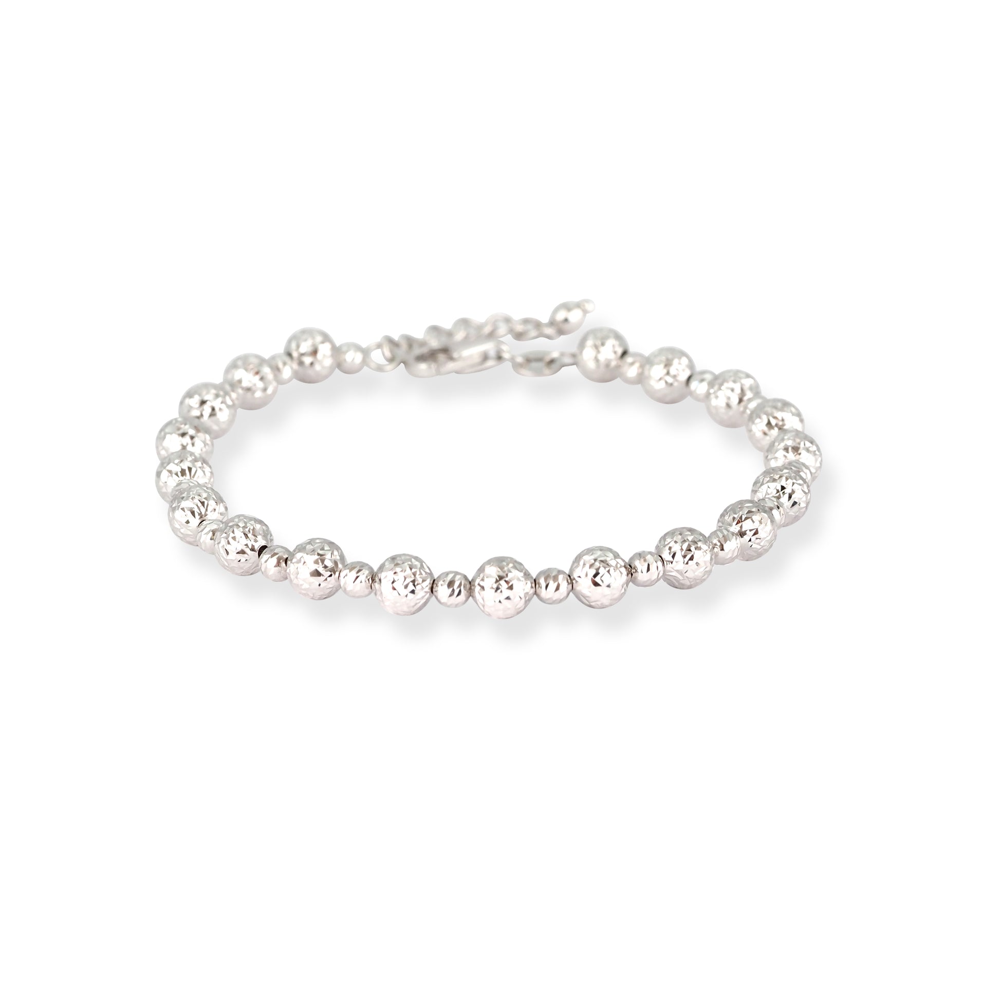 18ct White Gold Polished & Diamond Cut Bead Bracelet – Adjustable Fit