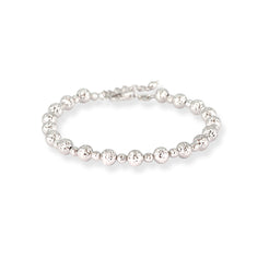 18ct White Gold Polished & Diamond Cut Bead Bracelet – Adjustable Fit