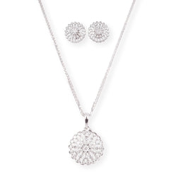 18ct White Gold Round Pendant and Earrings Set with Diamond Cluster Design