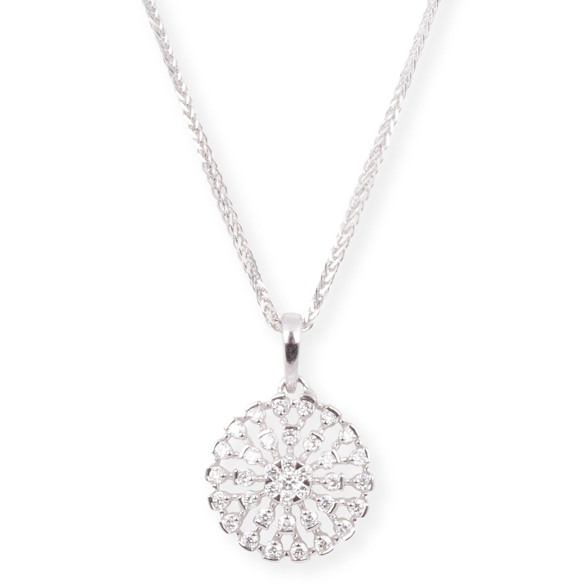 18ct White Gold Round Pendant and Earrings Set with Diamond Cluster Design