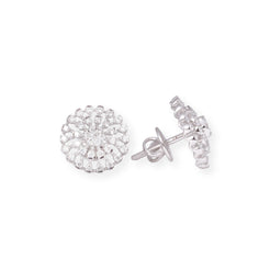 18ct White Gold Round Pendant and Earrings Set with Diamond Cluster Design