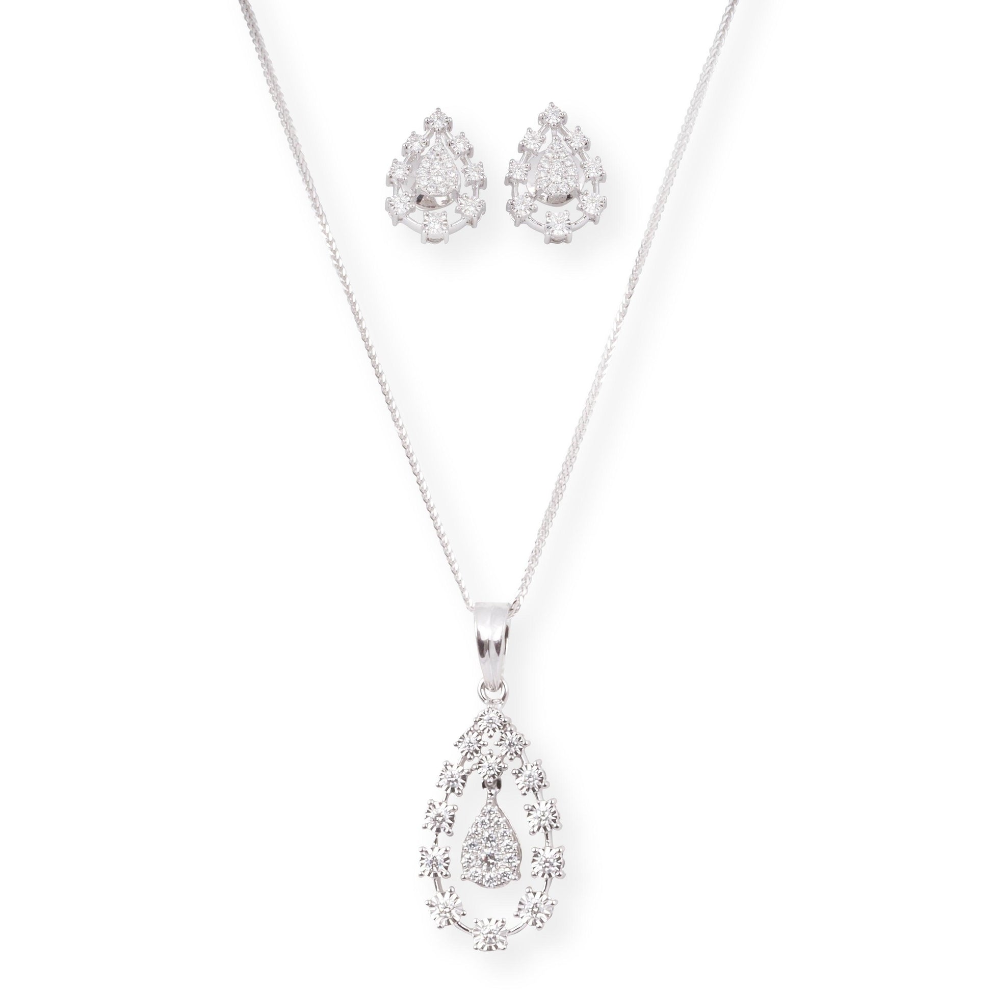 18ct White Gold Teardrop Pendant and Earrings Set with Sparkling Diamond Accents