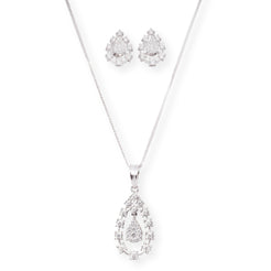 18ct White Gold Teardrop Pendant and Earrings Set with Sparkling Diamond Accents