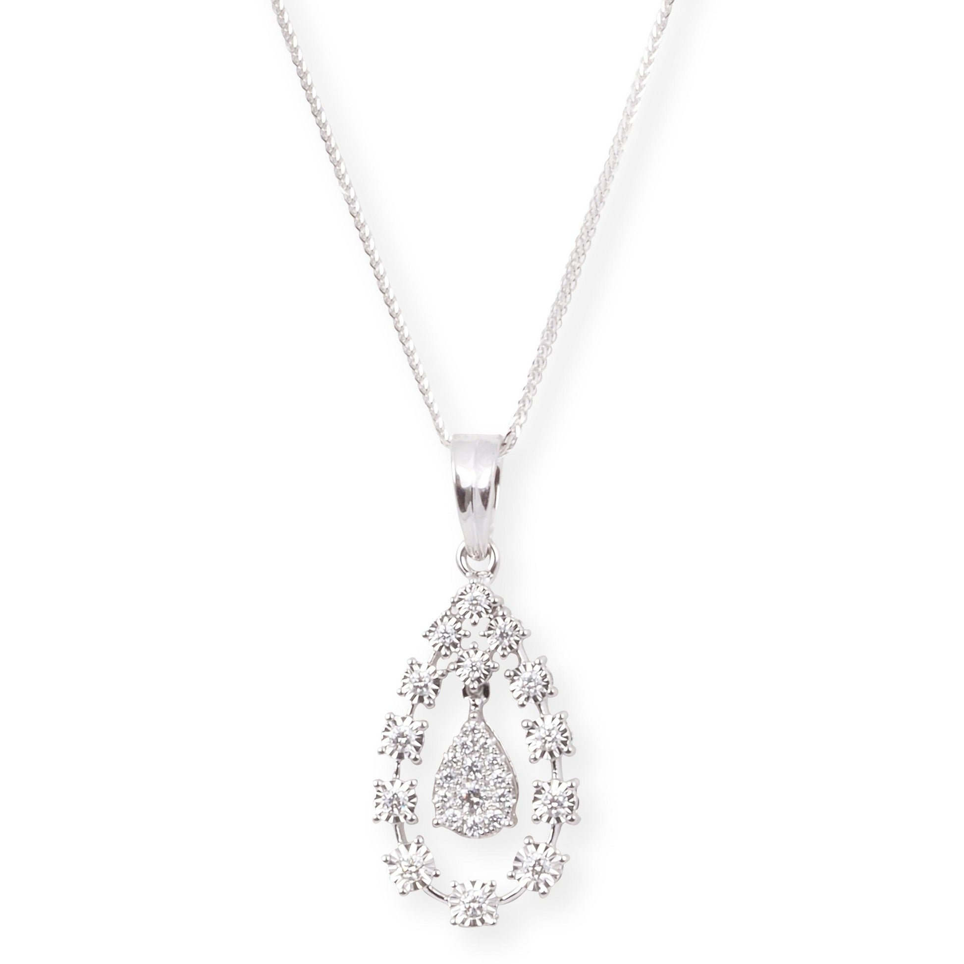 18ct White Gold Teardrop Pendant and Earrings Set with Sparkling Diamond Accents