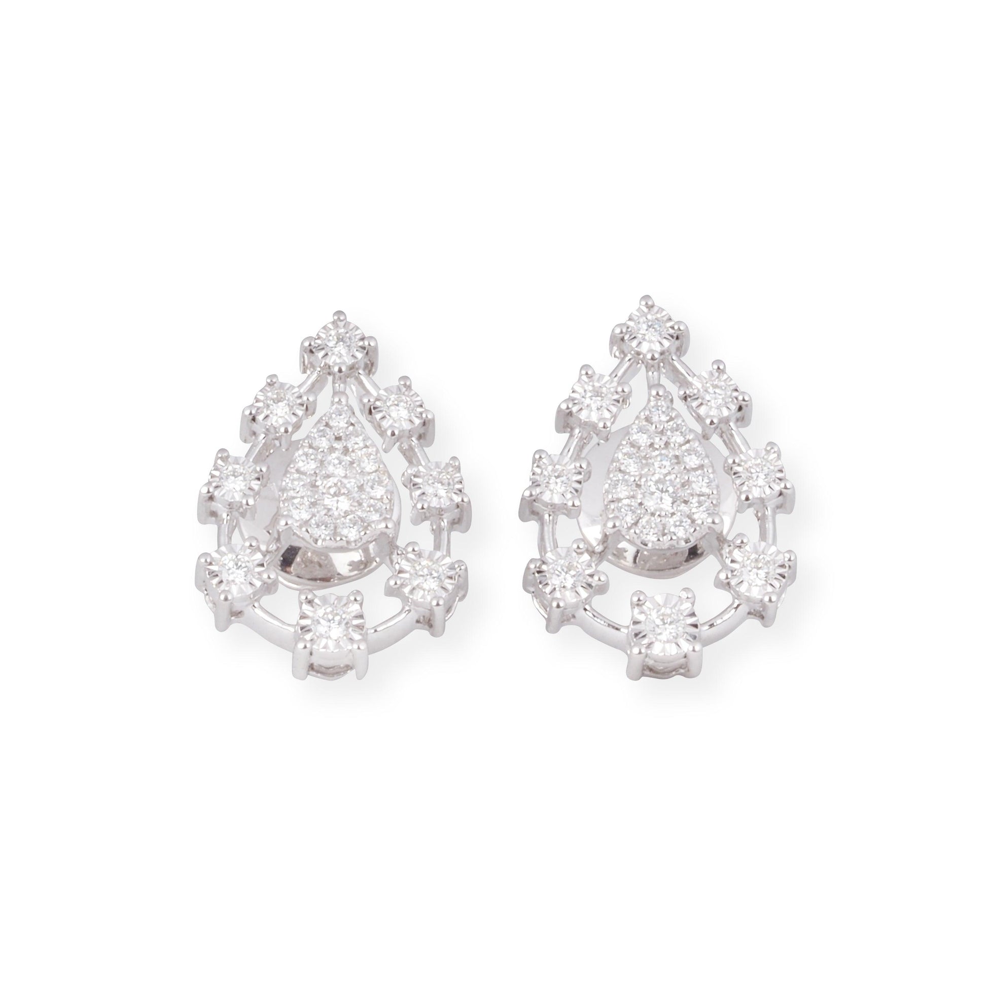 18ct White Gold Teardrop Pendant and Earrings Set with Sparkling Diamond Accents