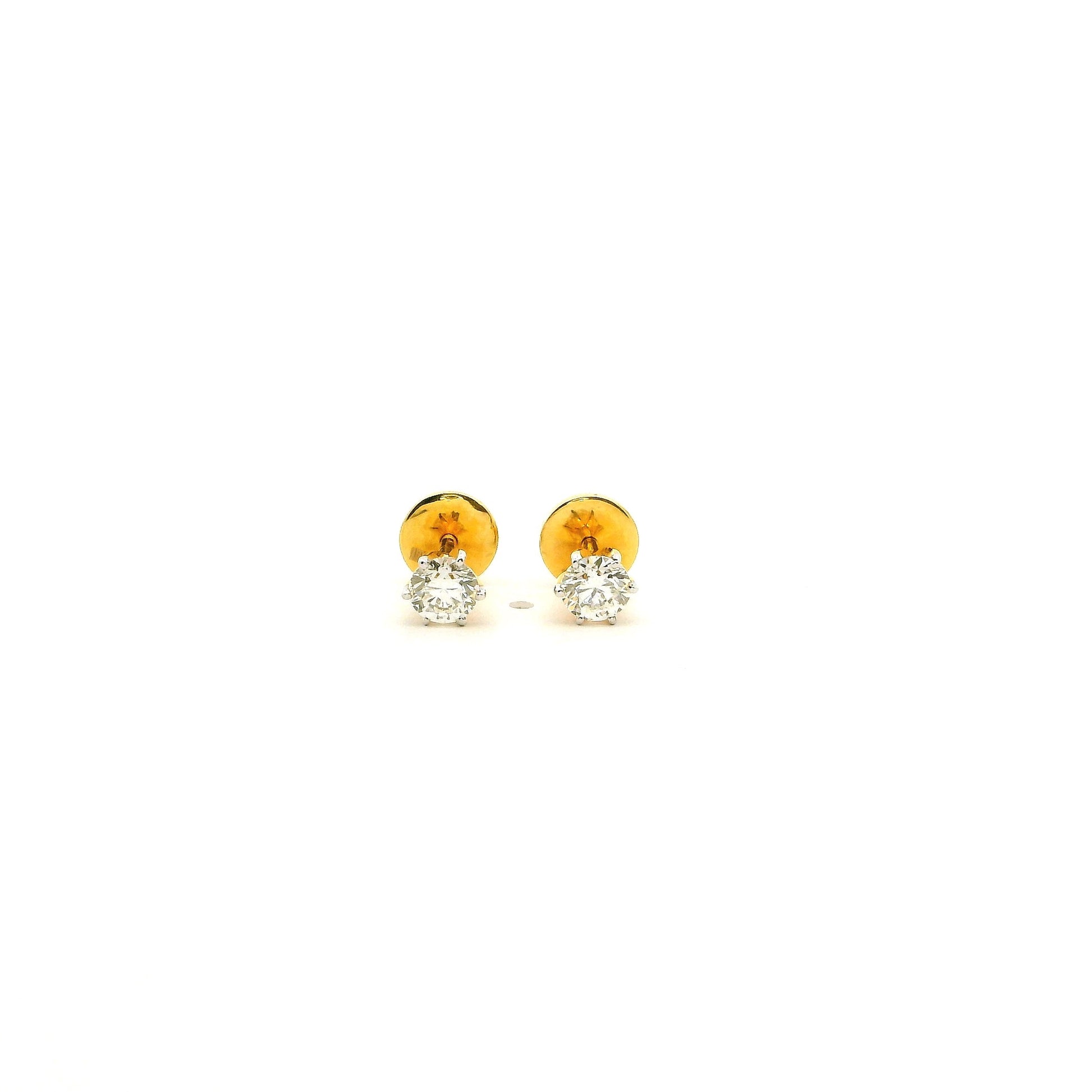 18ct Yellow Gold Diamond Stud Earrings – Round Brilliant Cut Classic Claw Setting