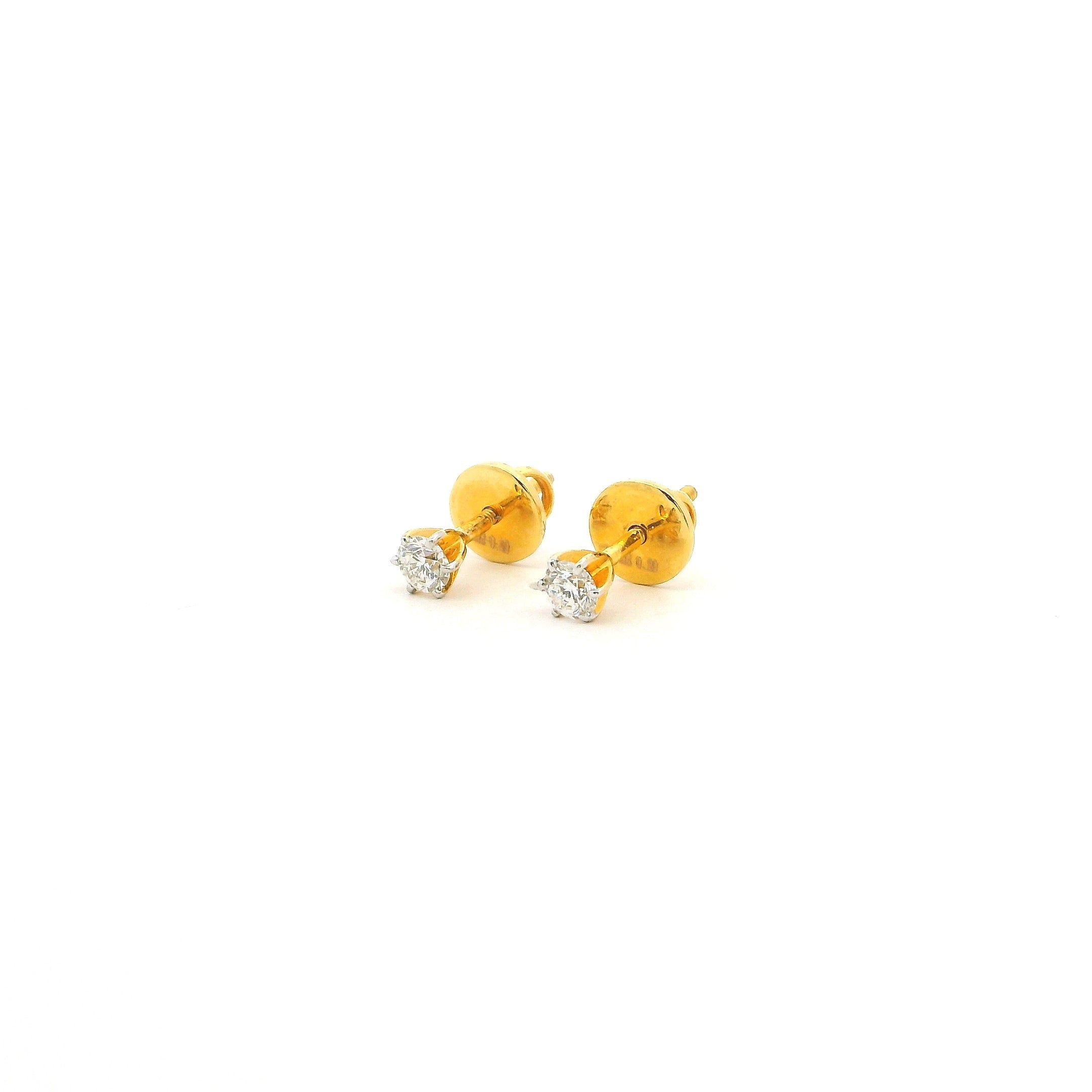 18ct Yellow Gold Diamond Stud Earrings – Simple Round Brilliant Solitaire Earrings