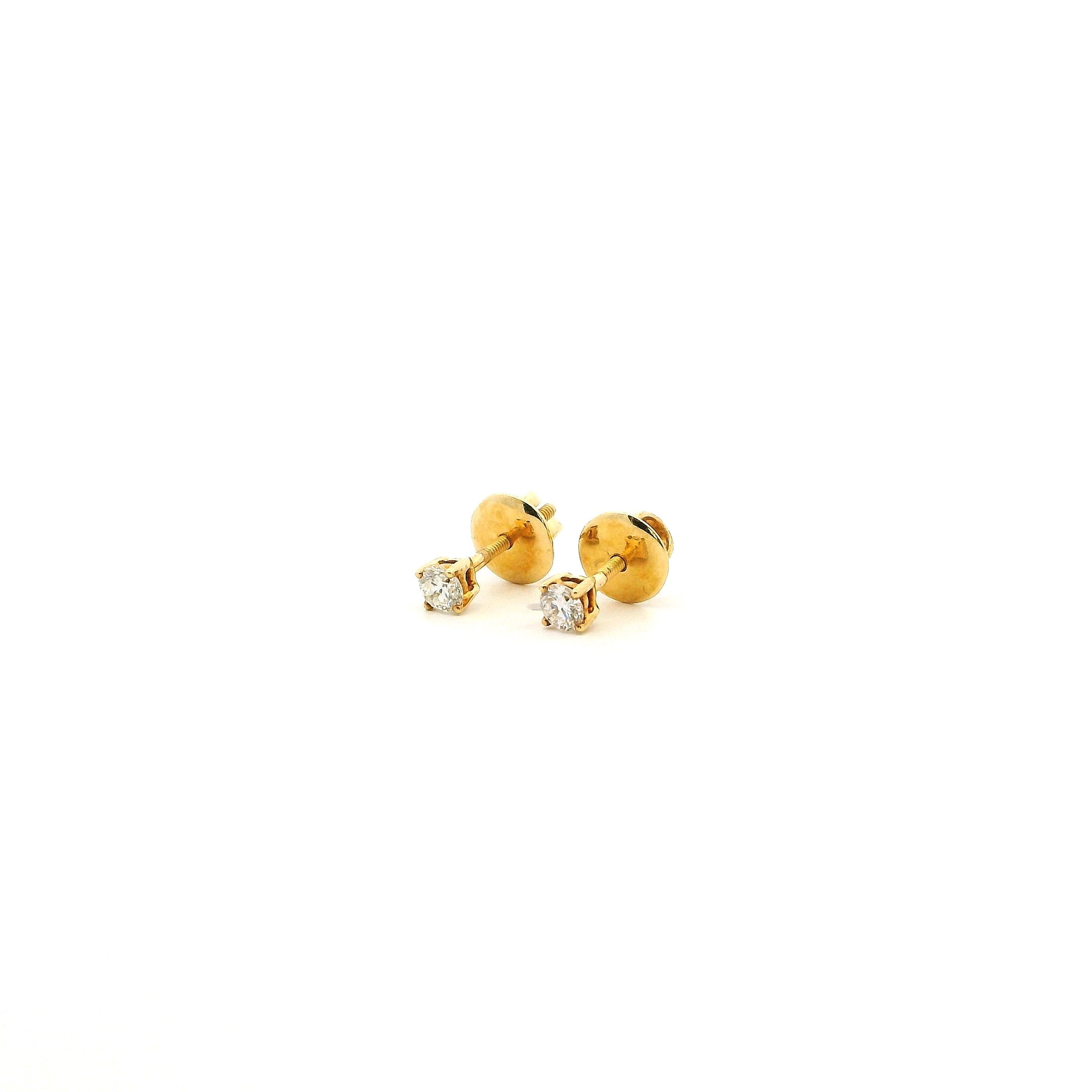 18ct Yellow Gold Diamond Stud Earrings – Traditional Round Solitaire Setting