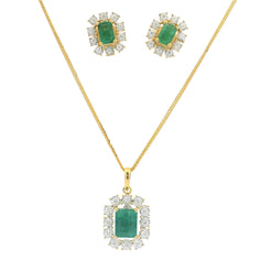 18ct Yellow Gold Diamond and Emerald Necklace & Earrings Set