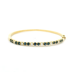 18ct Yellow Gold Diamond and Sapphire Bangle – Alternating Round Cut Claw Set Design