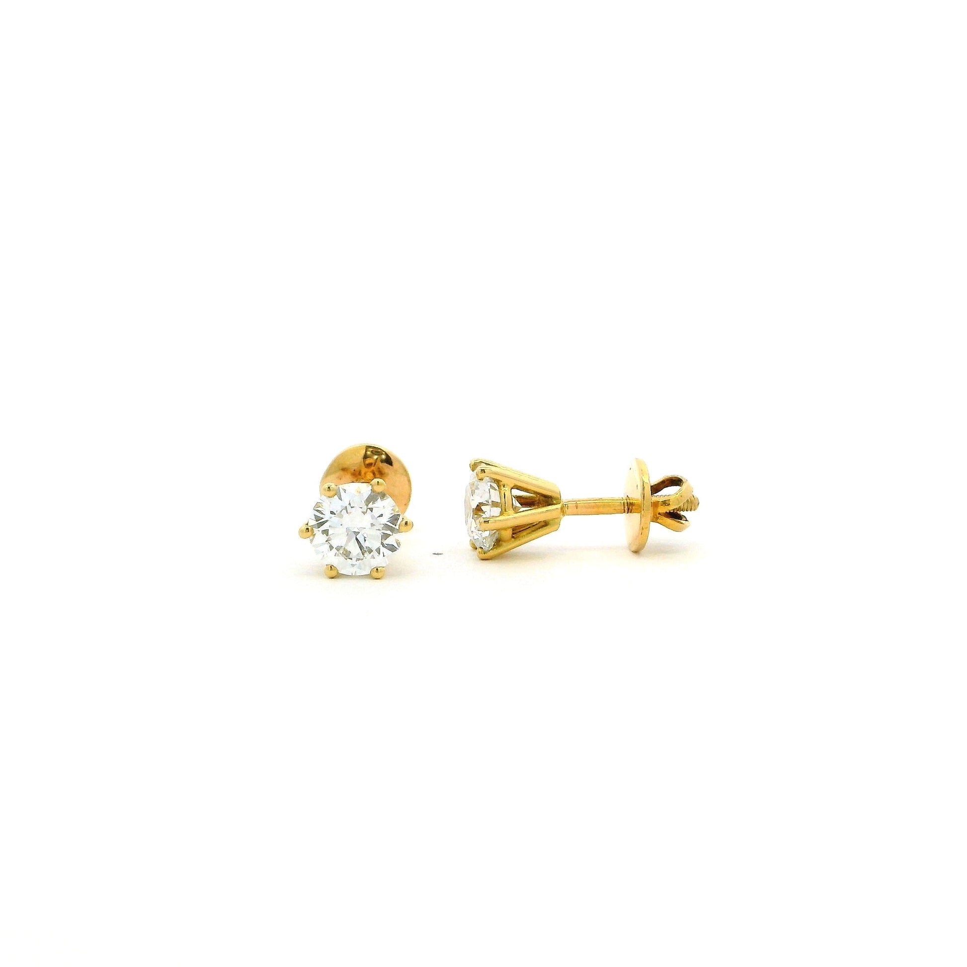 18ct Yellow Gold Lab Grown Diamond Six Claw Screw Back Stud Earrings