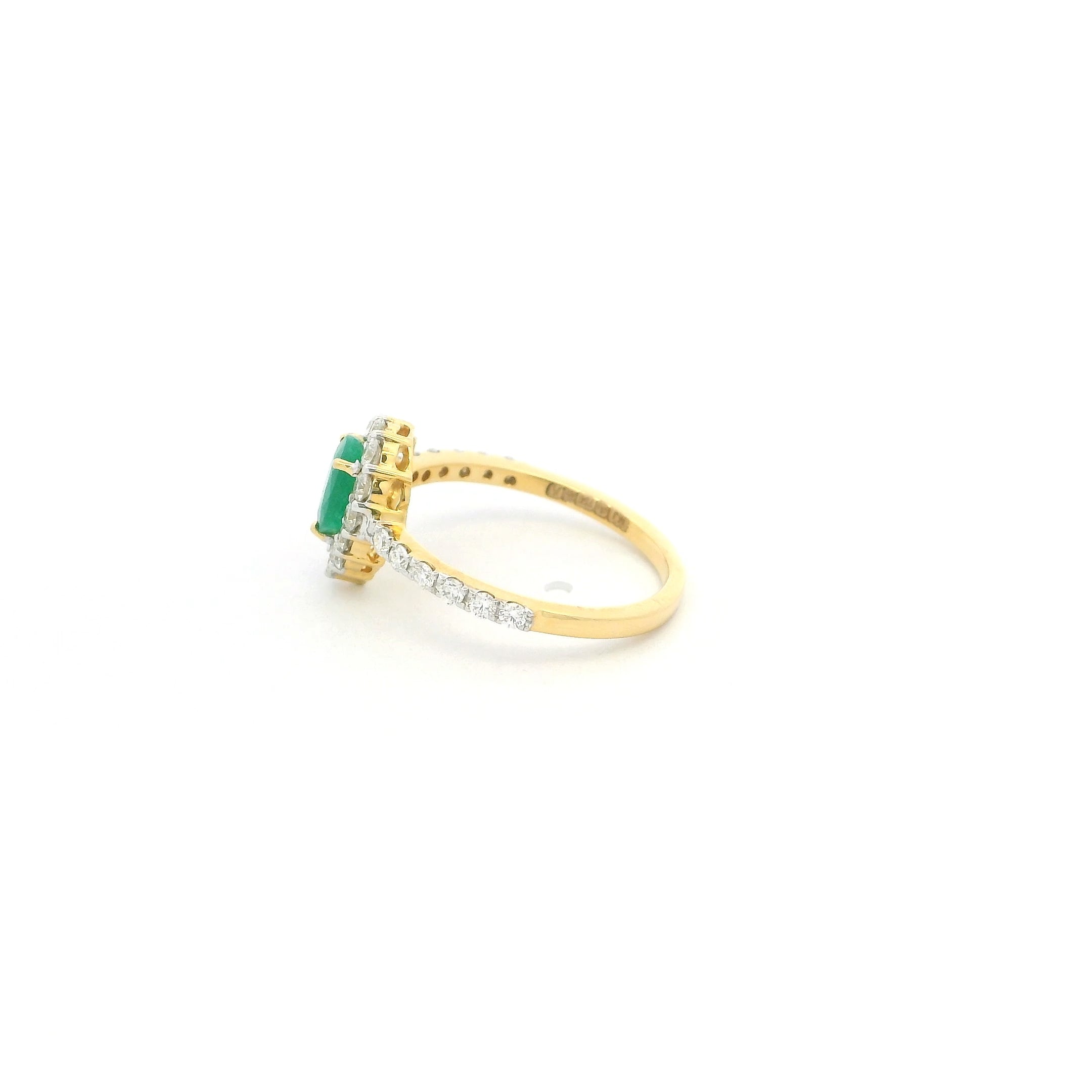18ct Yellow Gold Pear-Shaped Emerald and Diamond Halo Ring – Timeless Elegance with Premium Craftsmanship | Size K