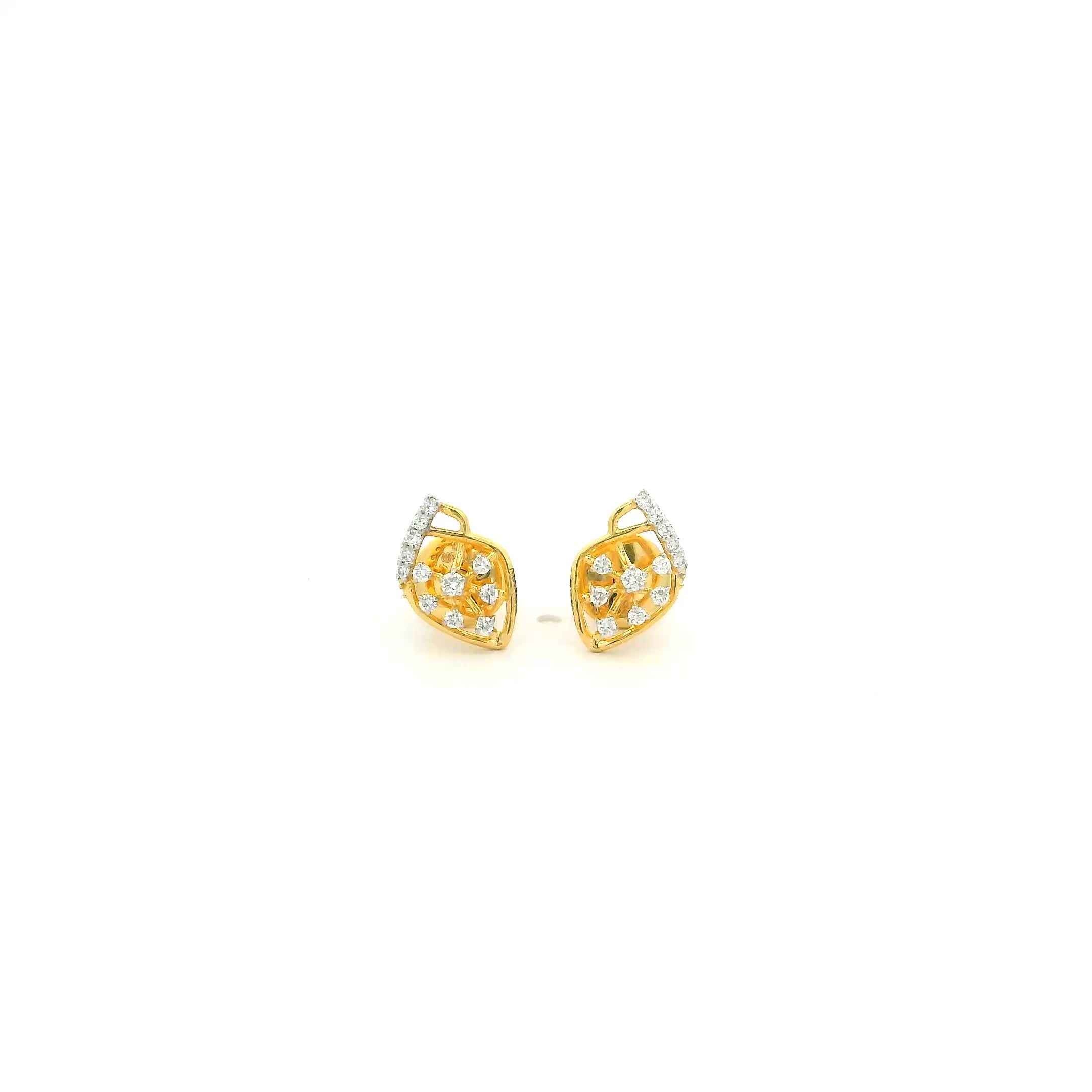 18ct Yellow Gold Round Diamond Earrings – Modern Leaf Design