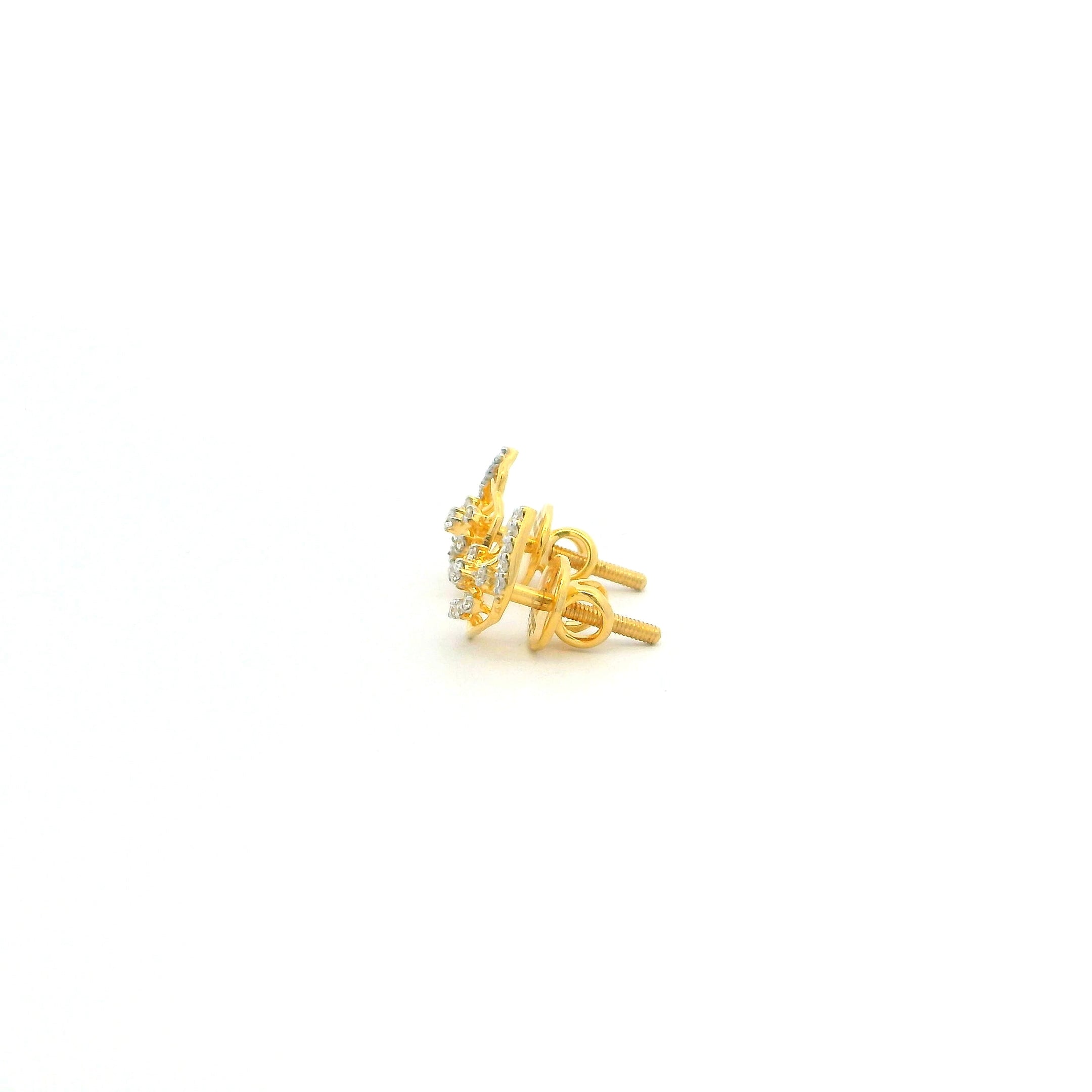 18ct Yellow Gold Round Diamond Earrings – Modern Leaf Design