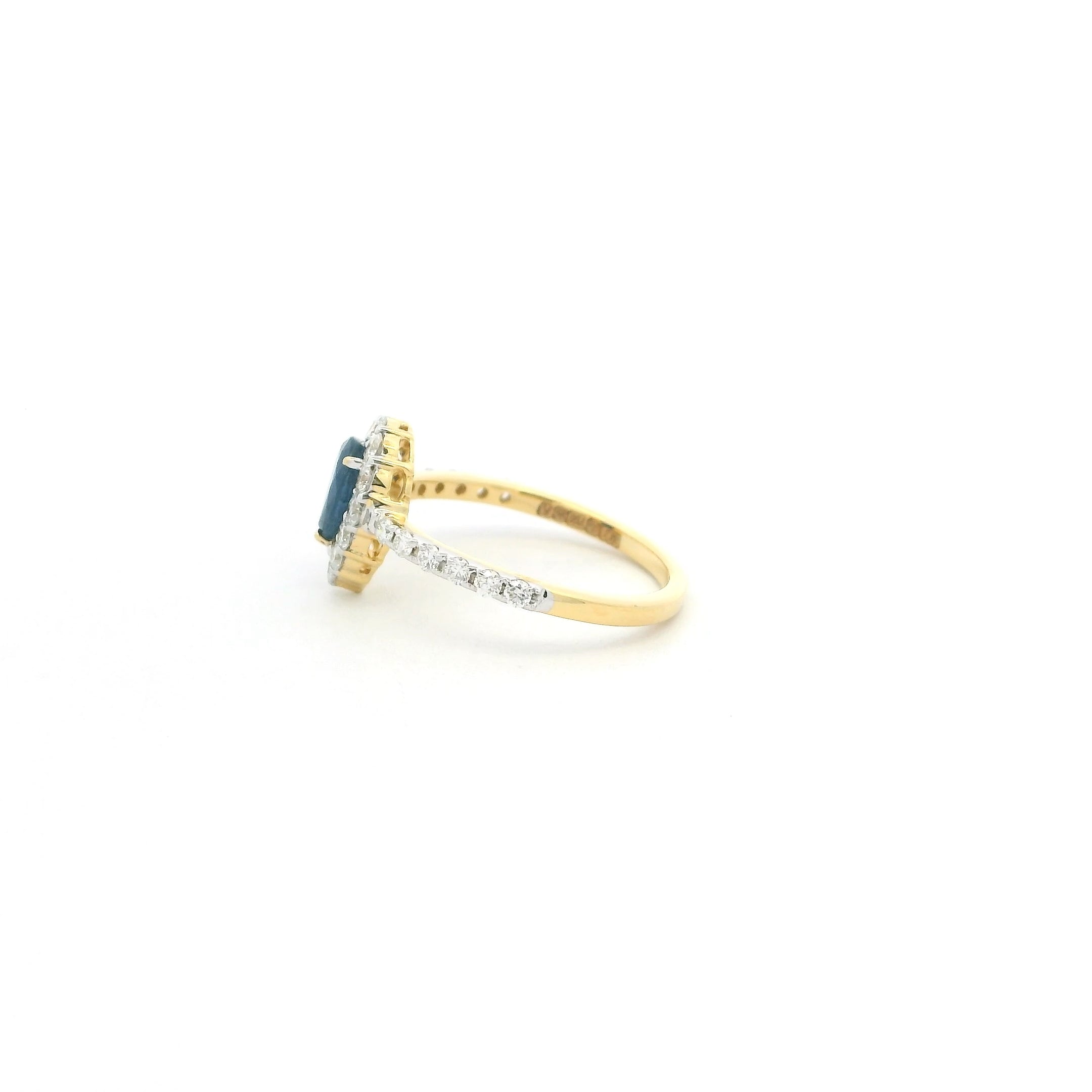 18ct Yellow Gold Sapphire and Diamond Pear-Shaped Halo Ring – Elegant Fine Jewellery | Size K
