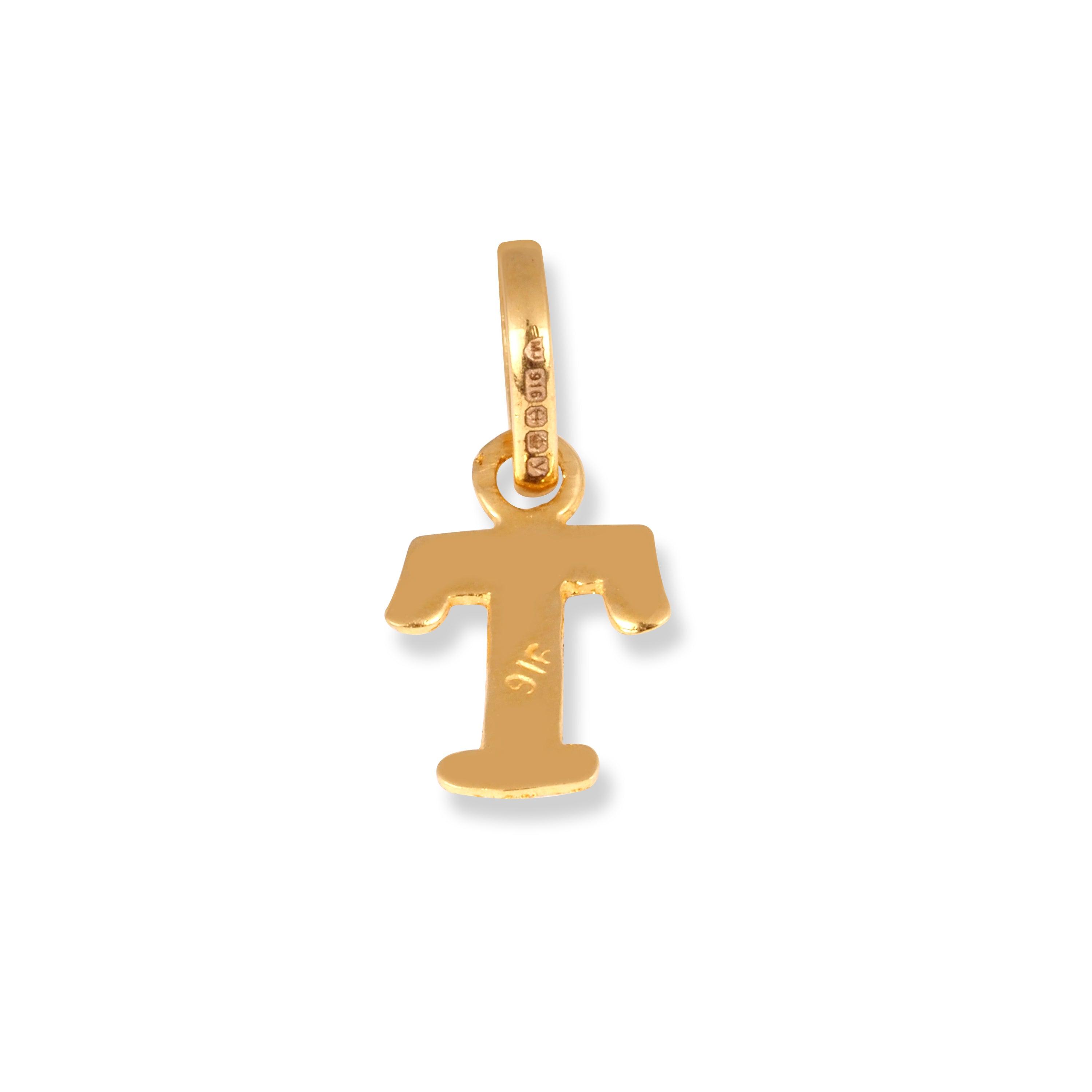 22ct Gold 'T' Initial Pendant P-7047-T - Minar Jewellers