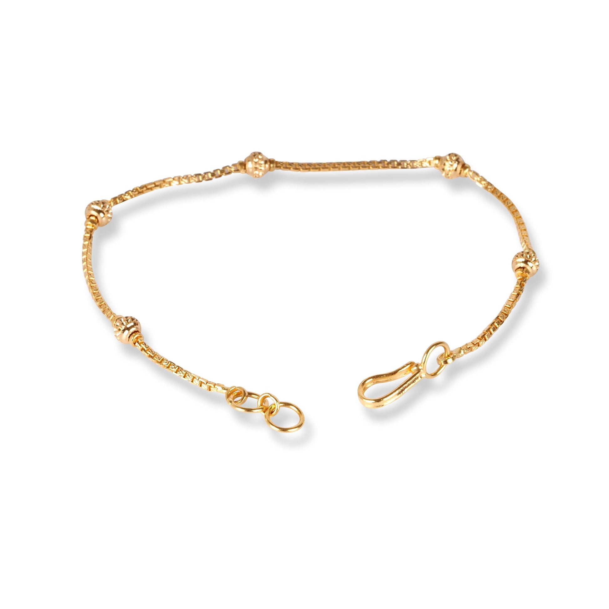 22ct Gold Box Chain Bracelet With Diamond Cut Beads and Hook Clasp LBR-7161 - Minar Jewellers