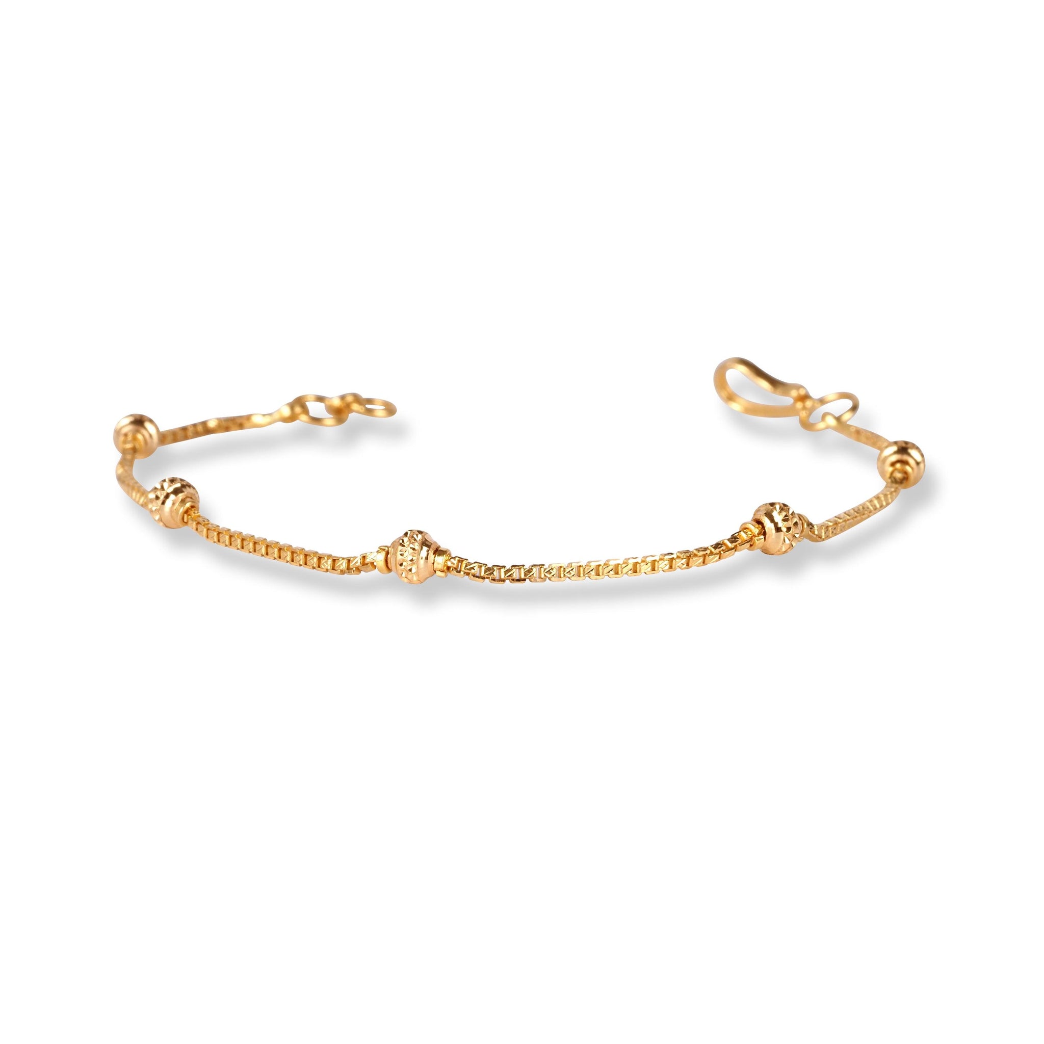 22ct Gold Box Chain Bracelet With Diamond Cut Beads and Hook Clasp LBR-7161