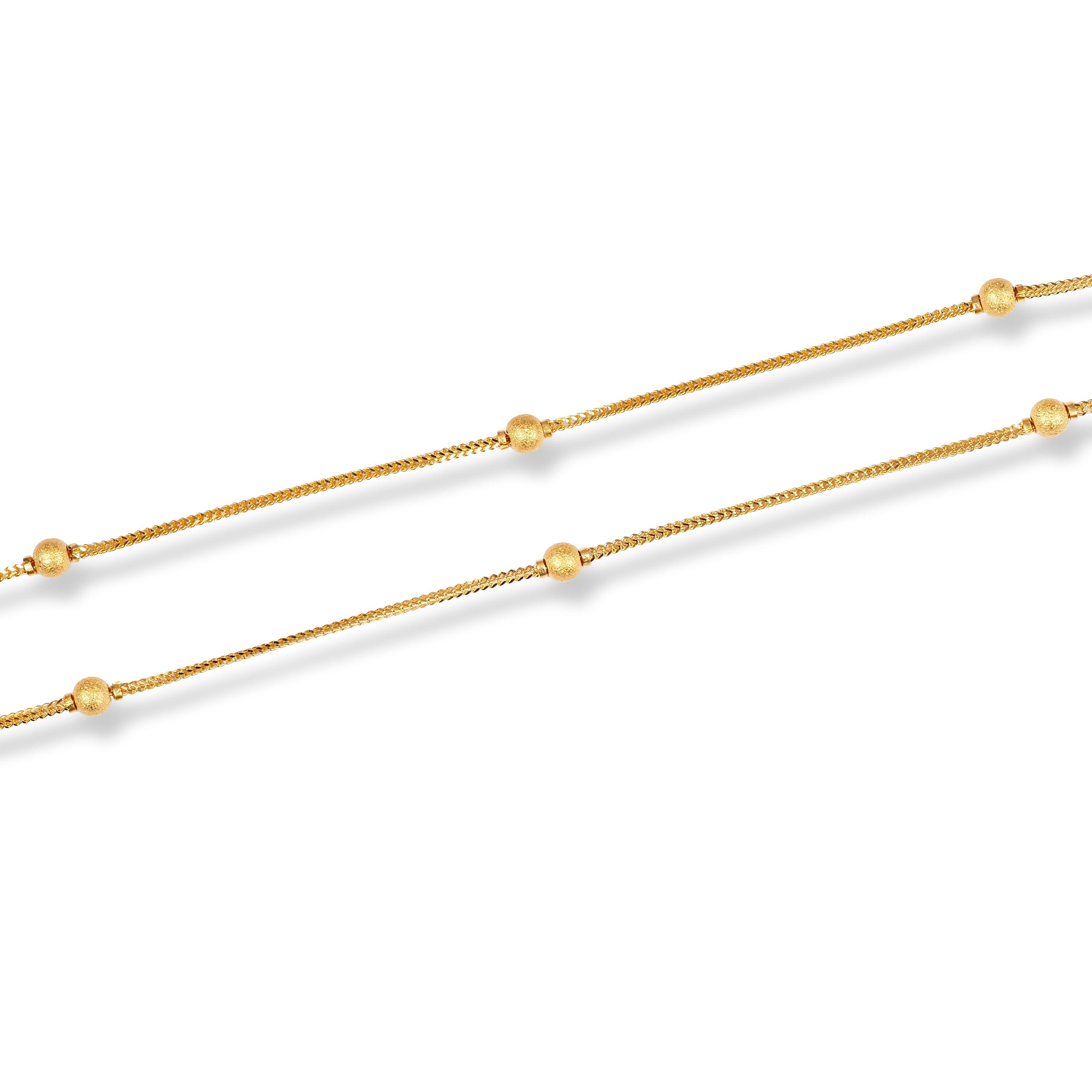 22ct Gold Box Chain With Sandblasted Beads and Lobster Clasp C-7147 - Minar Jewellers