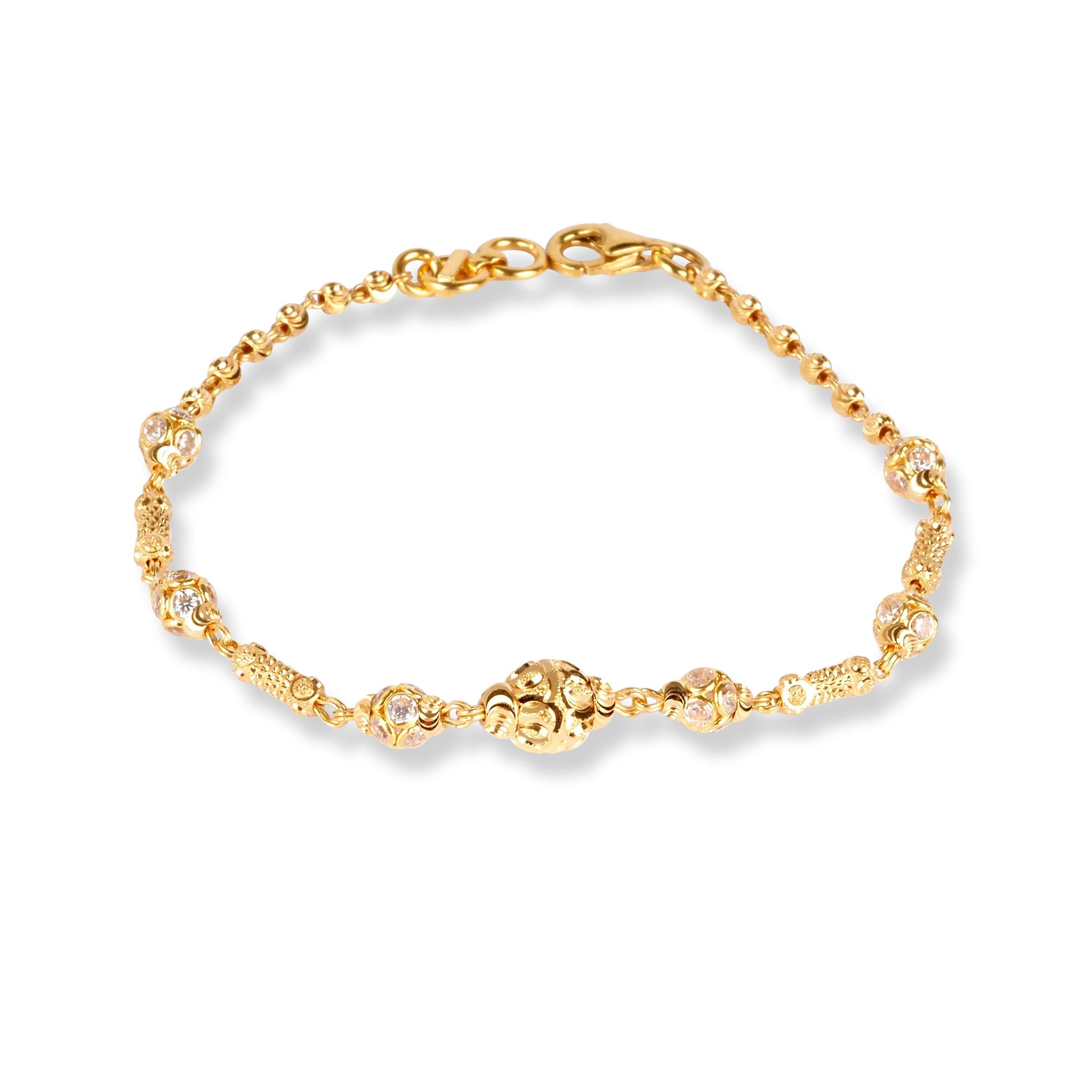 22ct Gold Bracelet with Diamond Cut Beads and Cubic Zirconia Stones LBR-8480