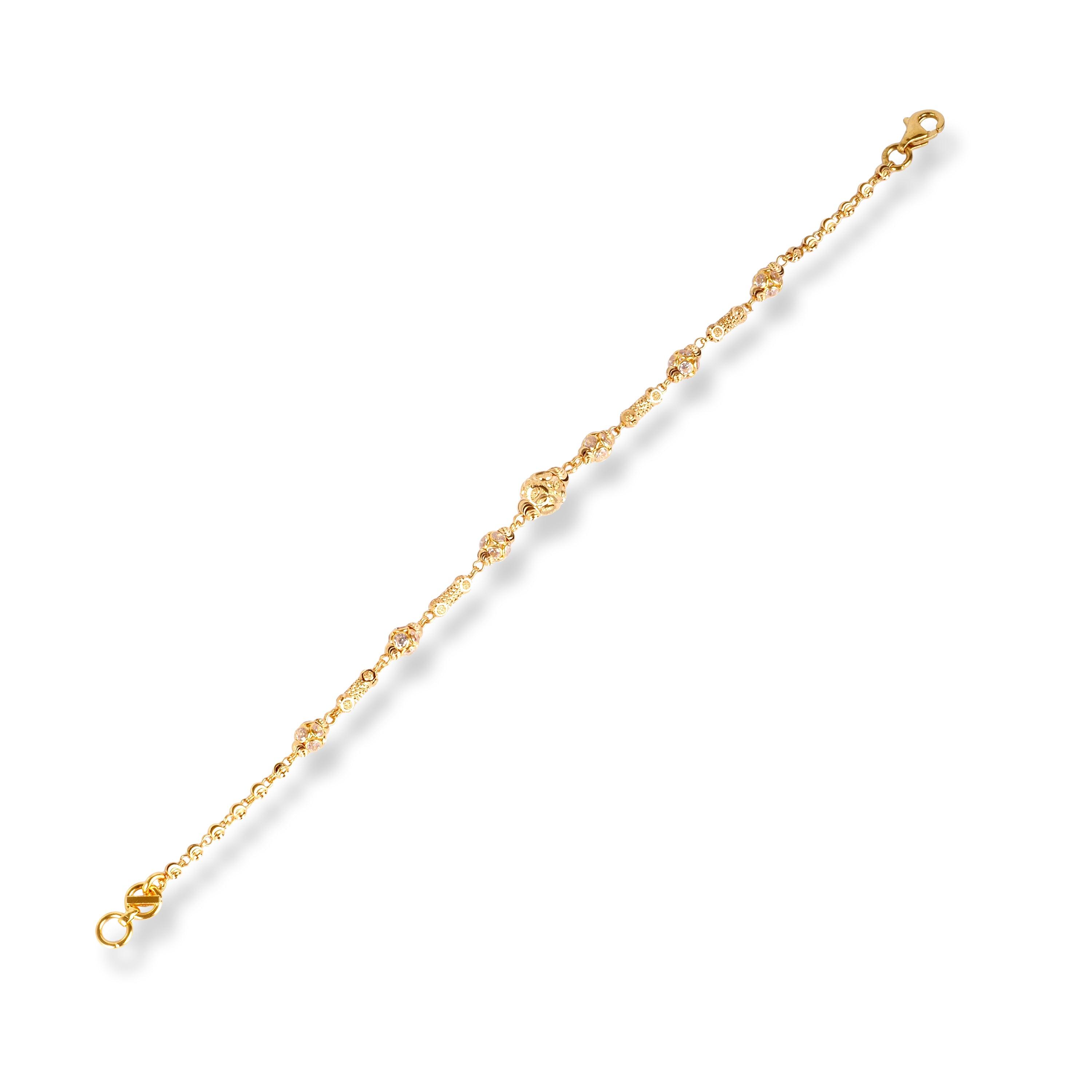 22ct Gold Bracelet with Diamond Cut Beads and Cubic Zirconia Stones LBR-8480 - Minar Jewellers