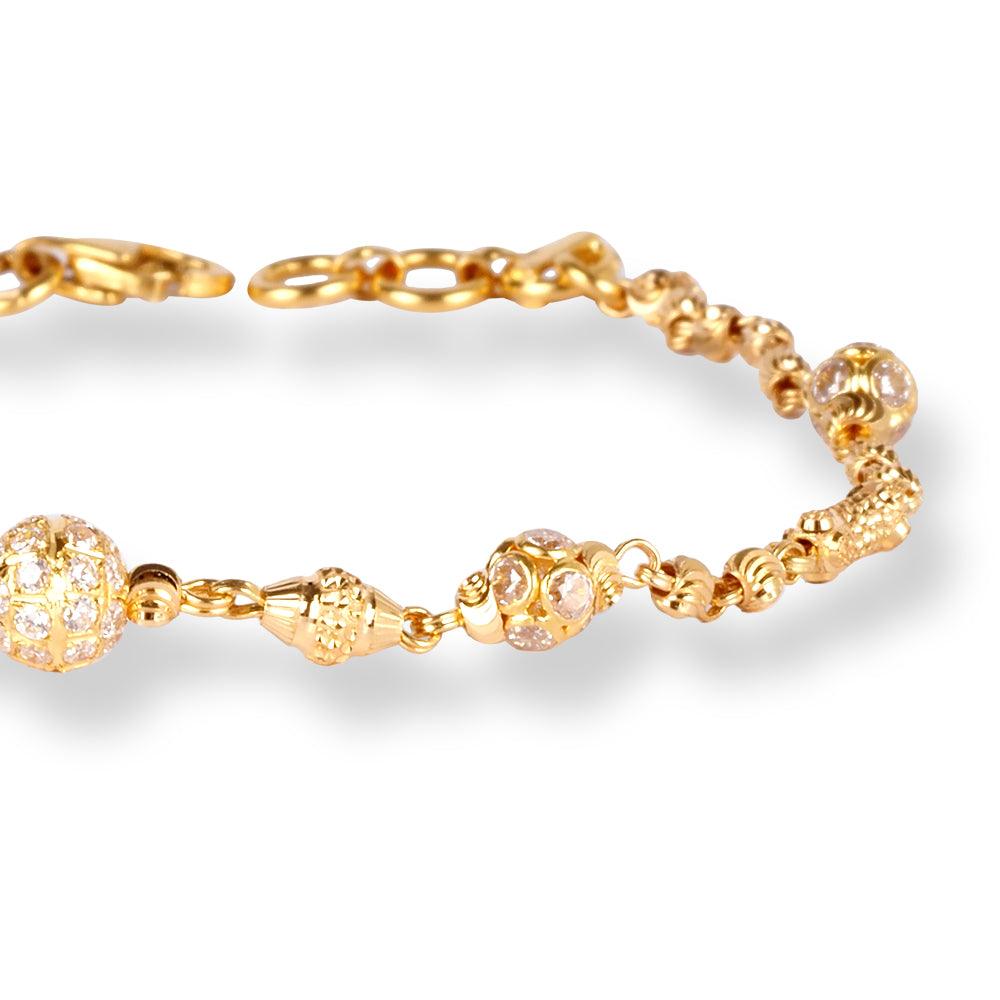 22ct Gold Bracelet with Diamond Cut Beads and Cubic Zirconia Stones LBR-7132