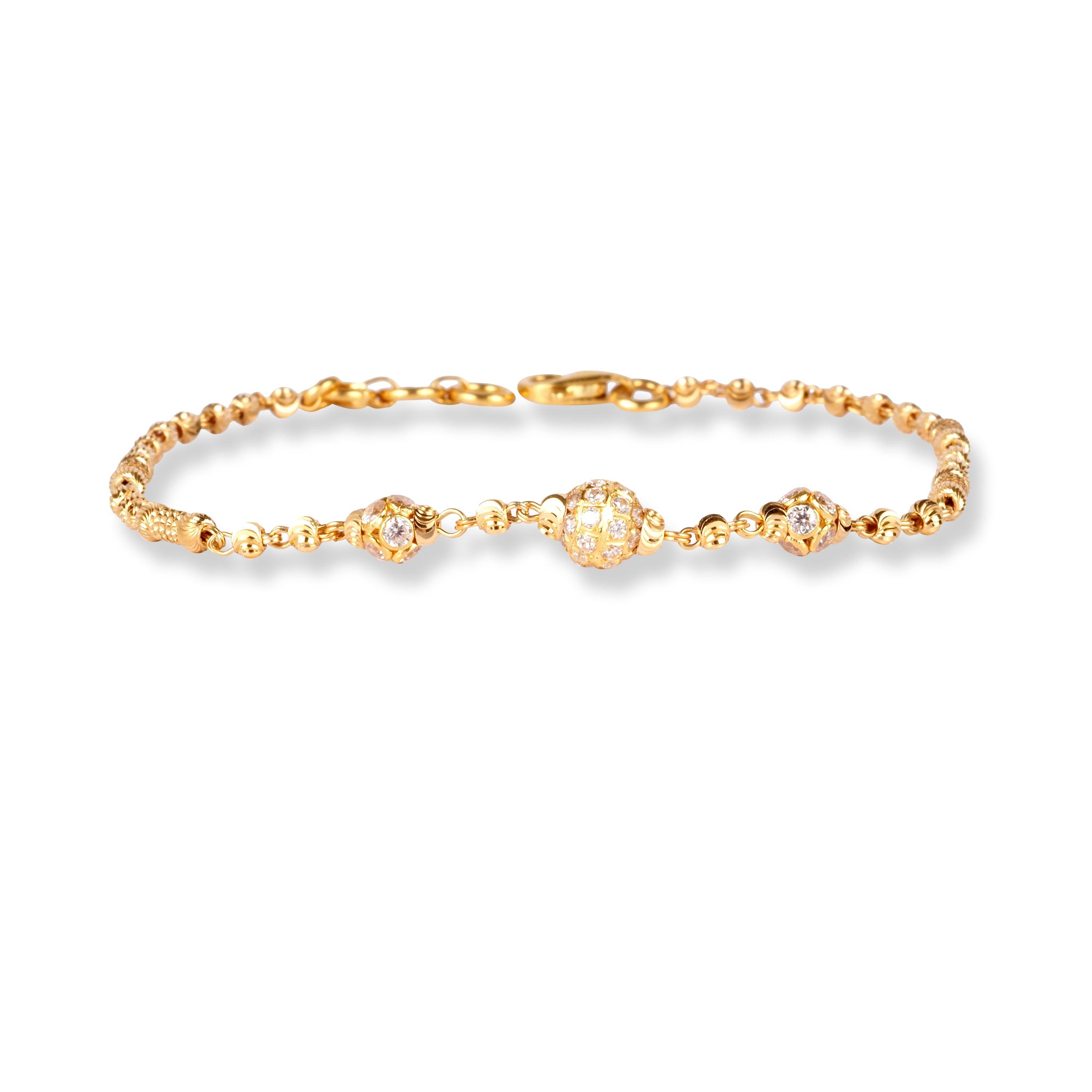 22ct Gold Bracelet with Diamond Cut Beads and Cubic Zirconia Stones LBR-7131 - Minar Jewellers