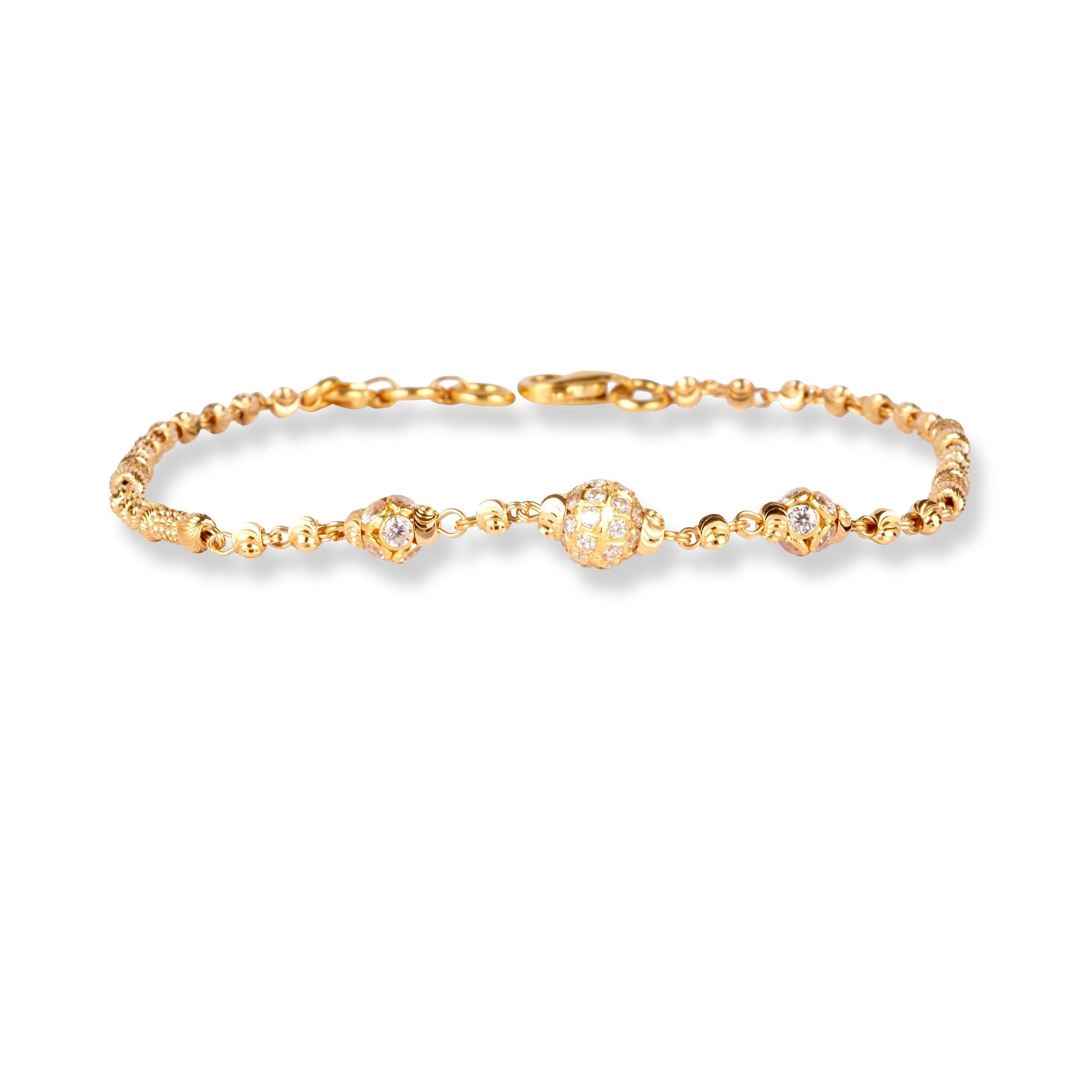 22ct Gold Bracelet with Diamond Cut Beads and Cubic Zirconia Stones LBR-7131