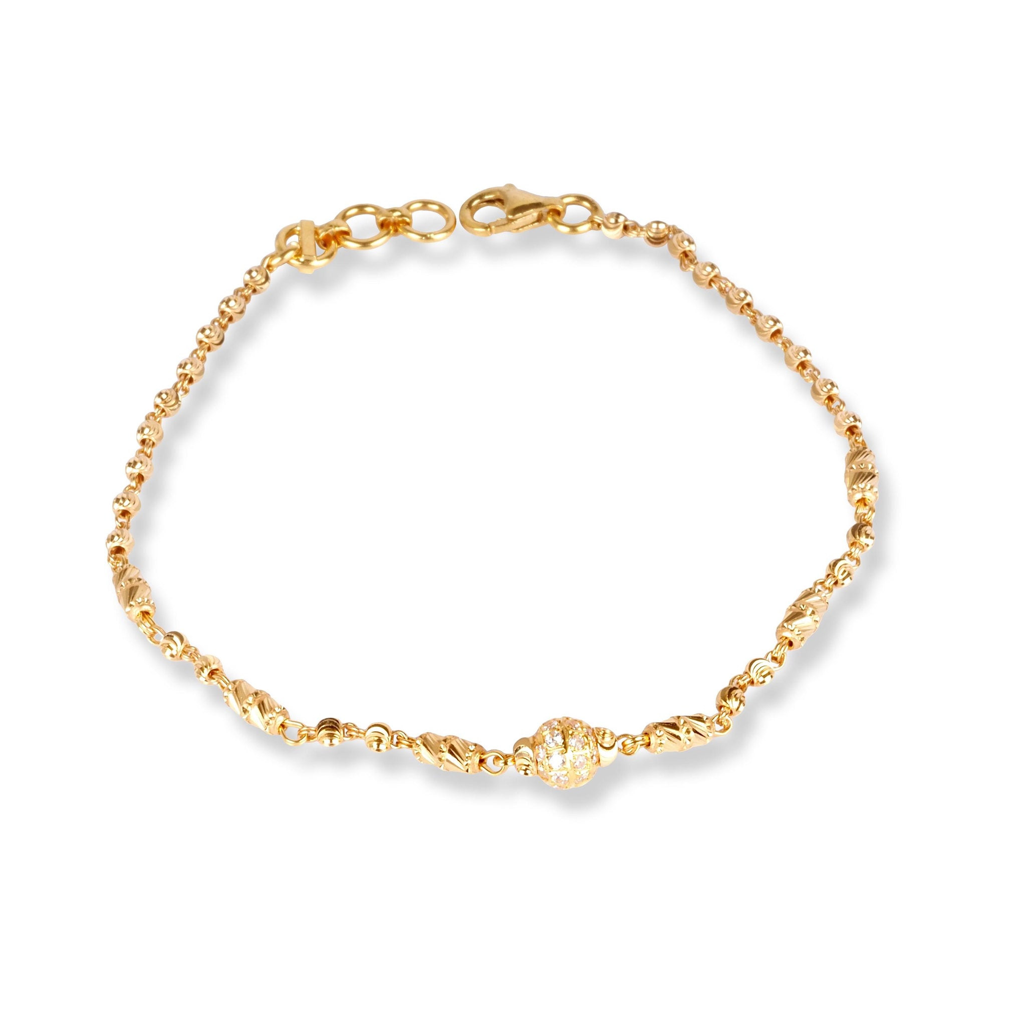 22ct Gold Bracelet with Diamond cut Beads and Cubic Zirconia Stones LBR-7133G