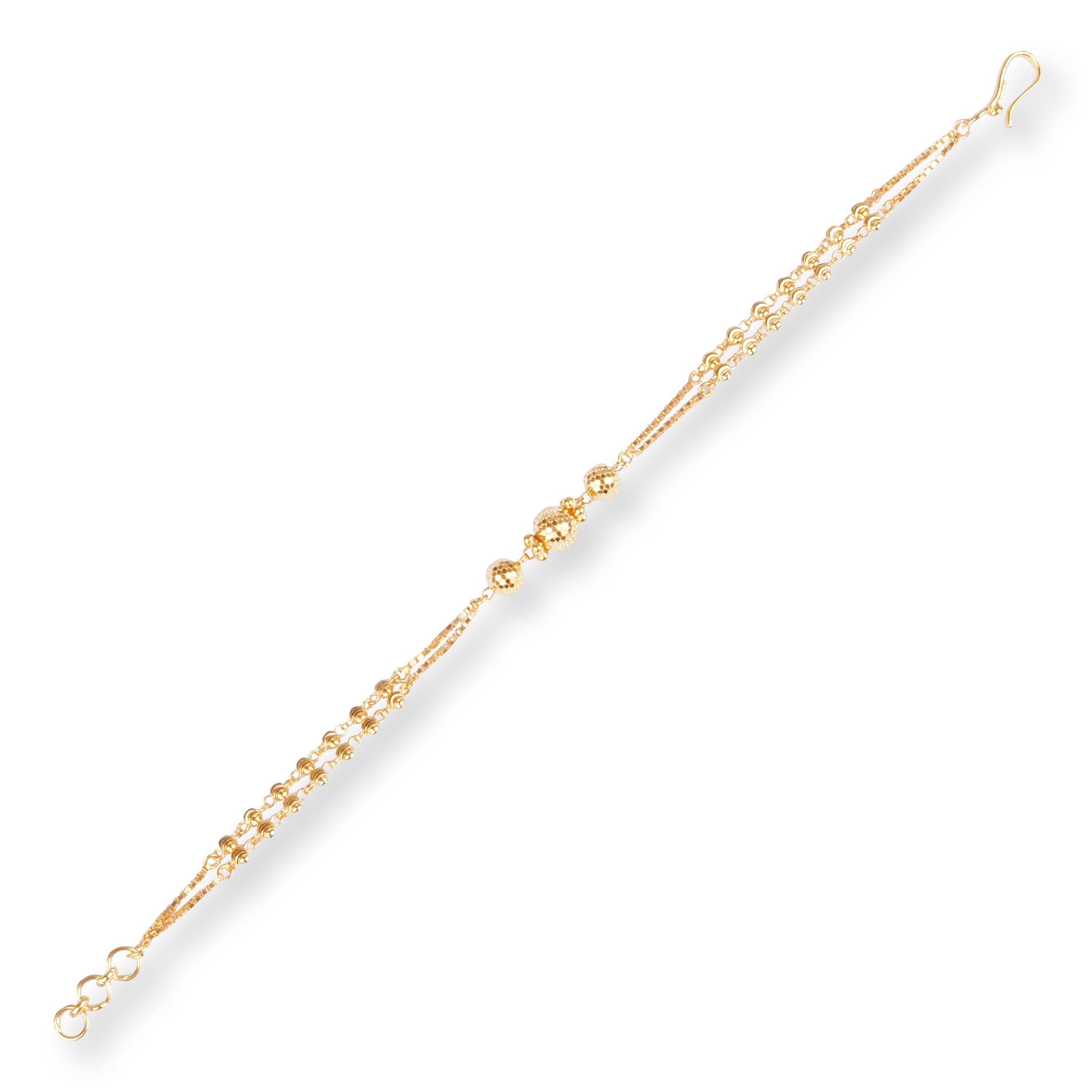 22ct Gold Bracelet with Diamond Cut Beads, Double Chain and Hook Clasp LBR-8500 - Minar Jewellers