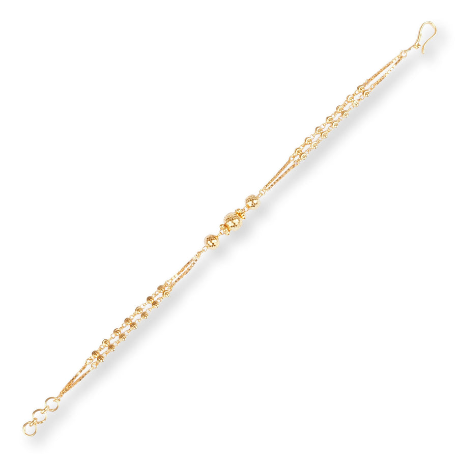 22ct Gold Bracelet with Diamond Cut Beads, Double Chain and Hook Clasp LBR-8500