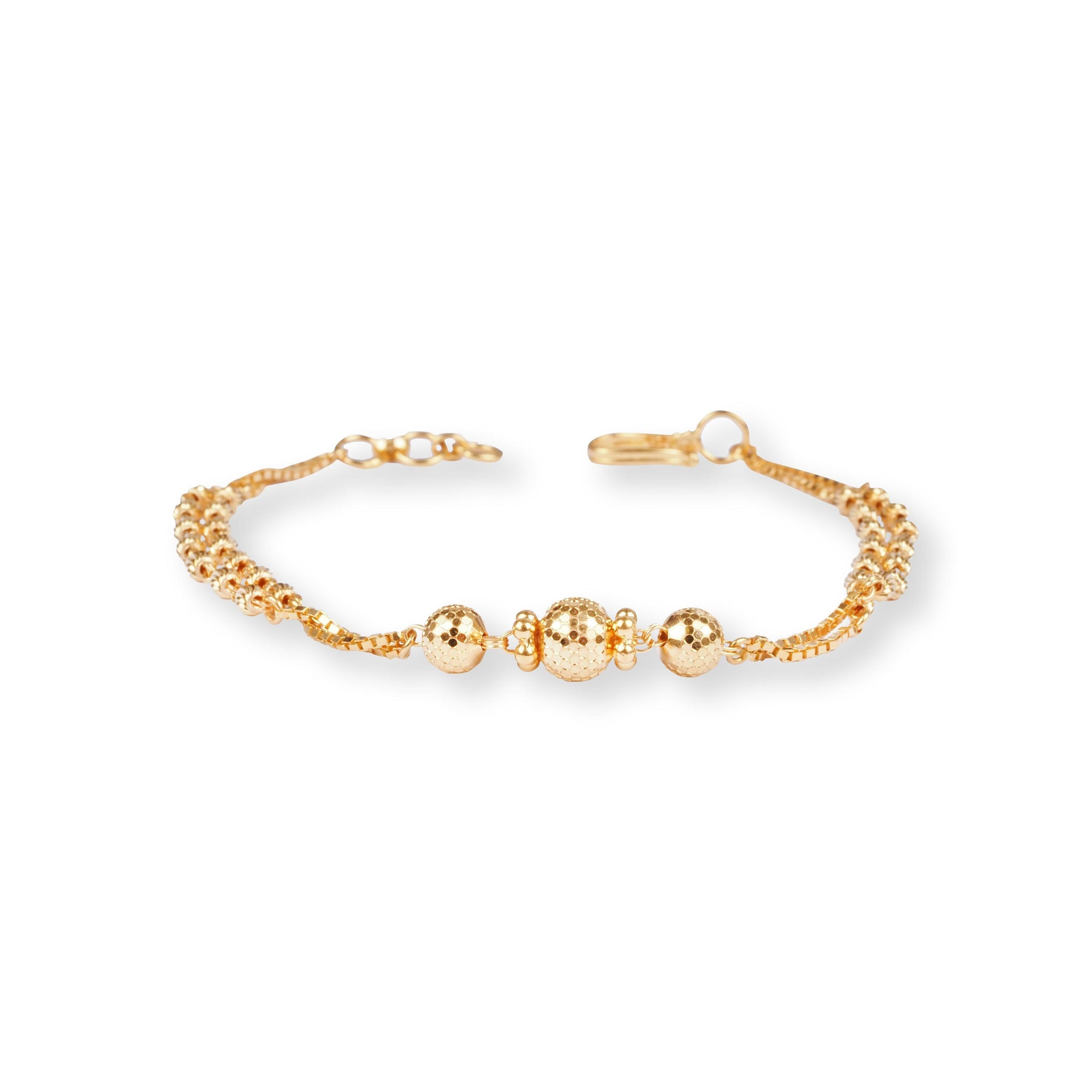 22ct Gold Bracelet with Diamond Cut Beads, Double Chain and Hook Clasp LBR-8500