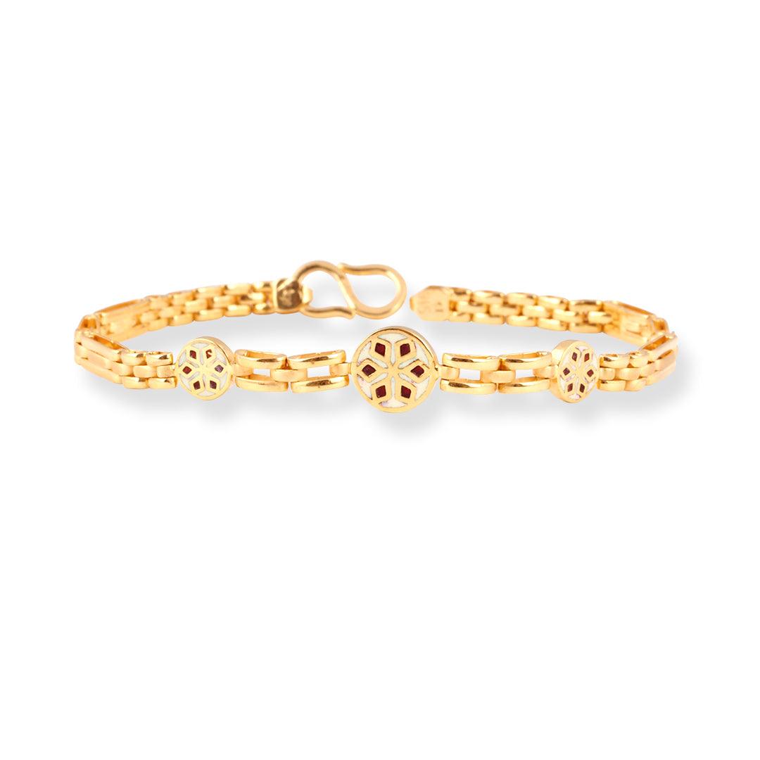 22ct Gold Bracelet with Minakari Design and S Clasp LBR-8543 - Minar Jewellers