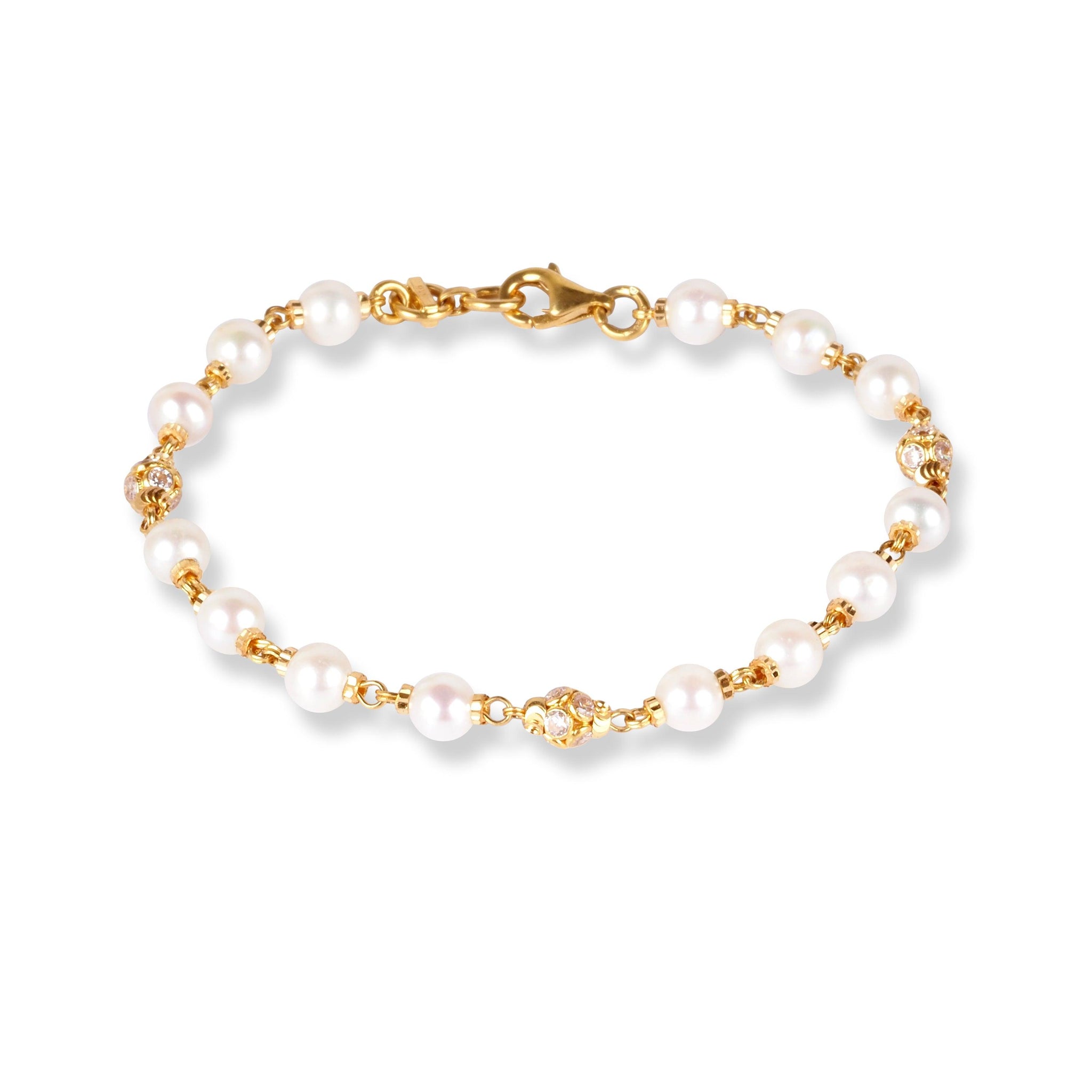 22ct Gold Bracelet with Pearl and Cubic Zirconia Stones LBR-7130